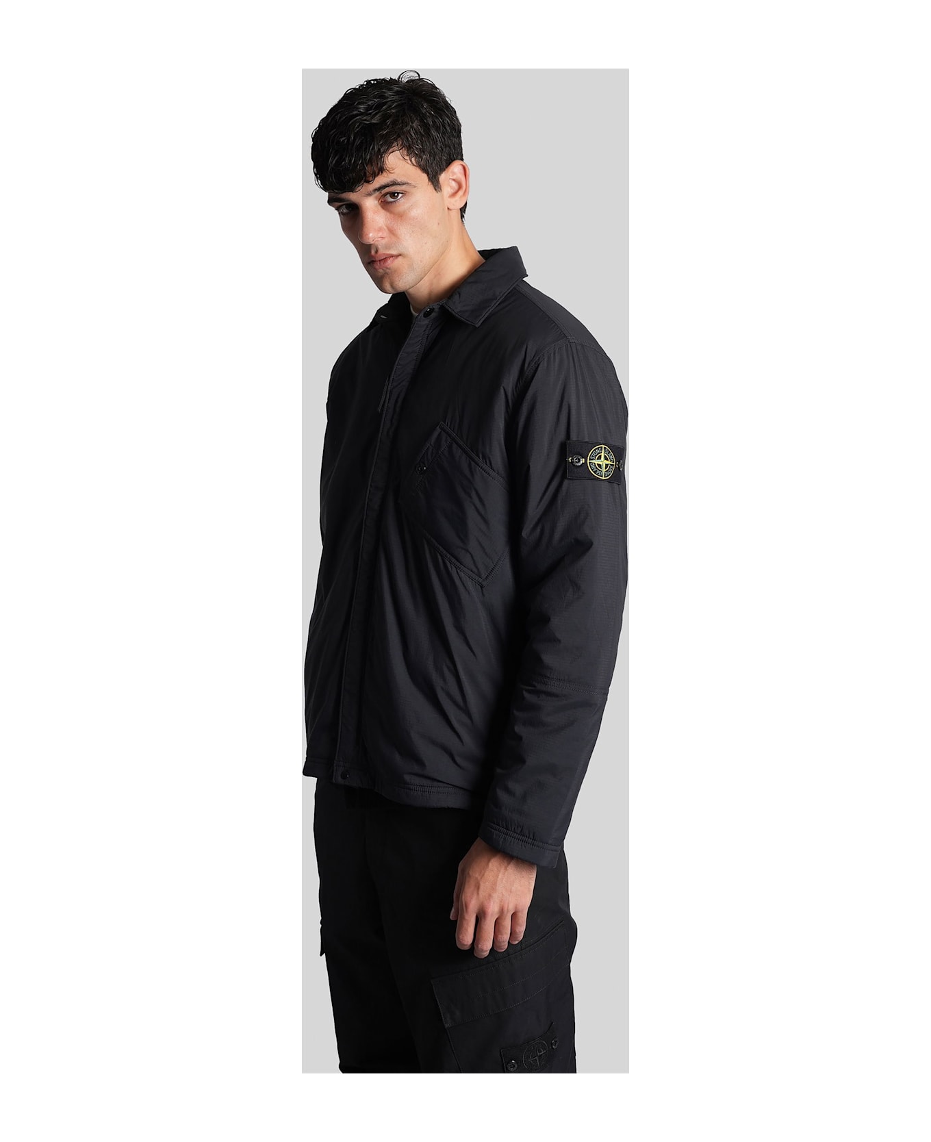 Stone Island Casual Jacket In Black Polyamide - black