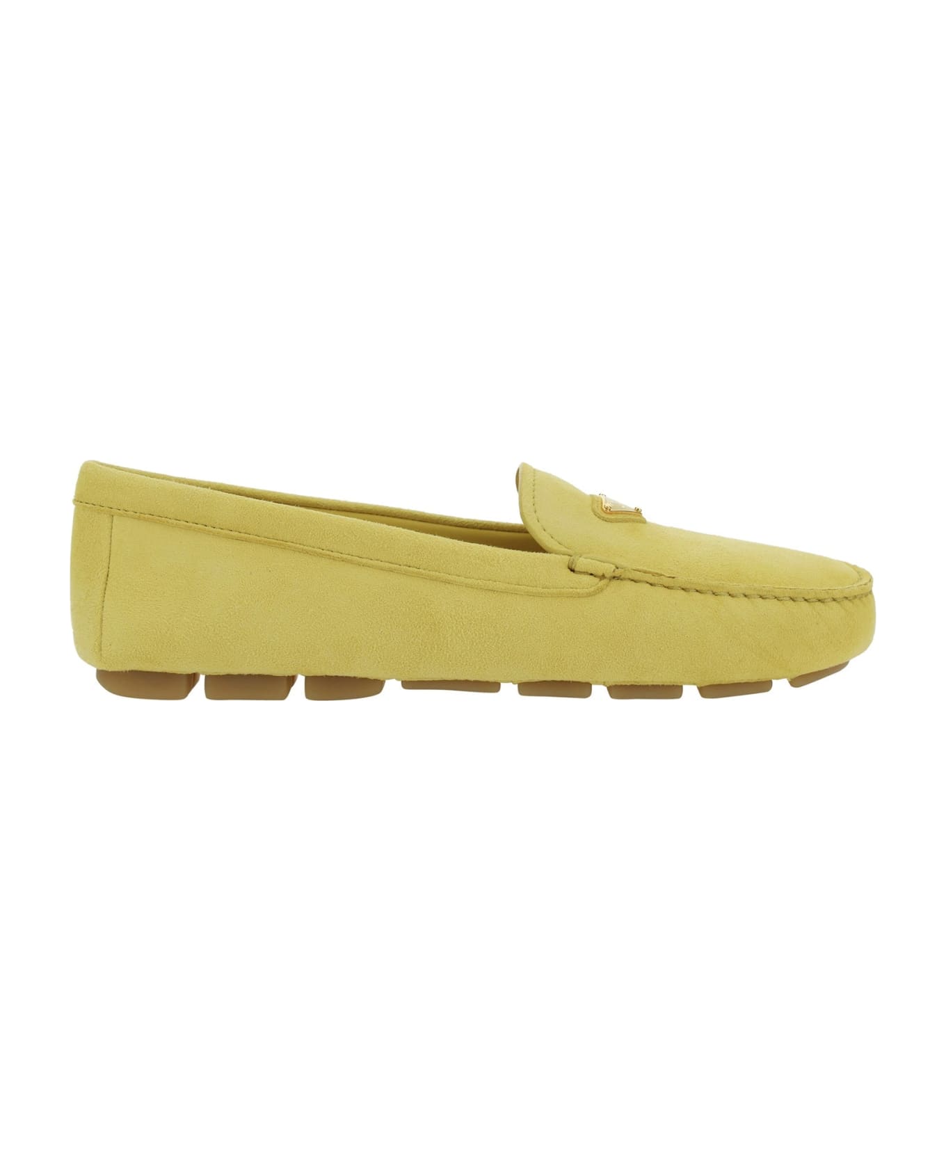 Prada Leather Logo Loafers - Yellow