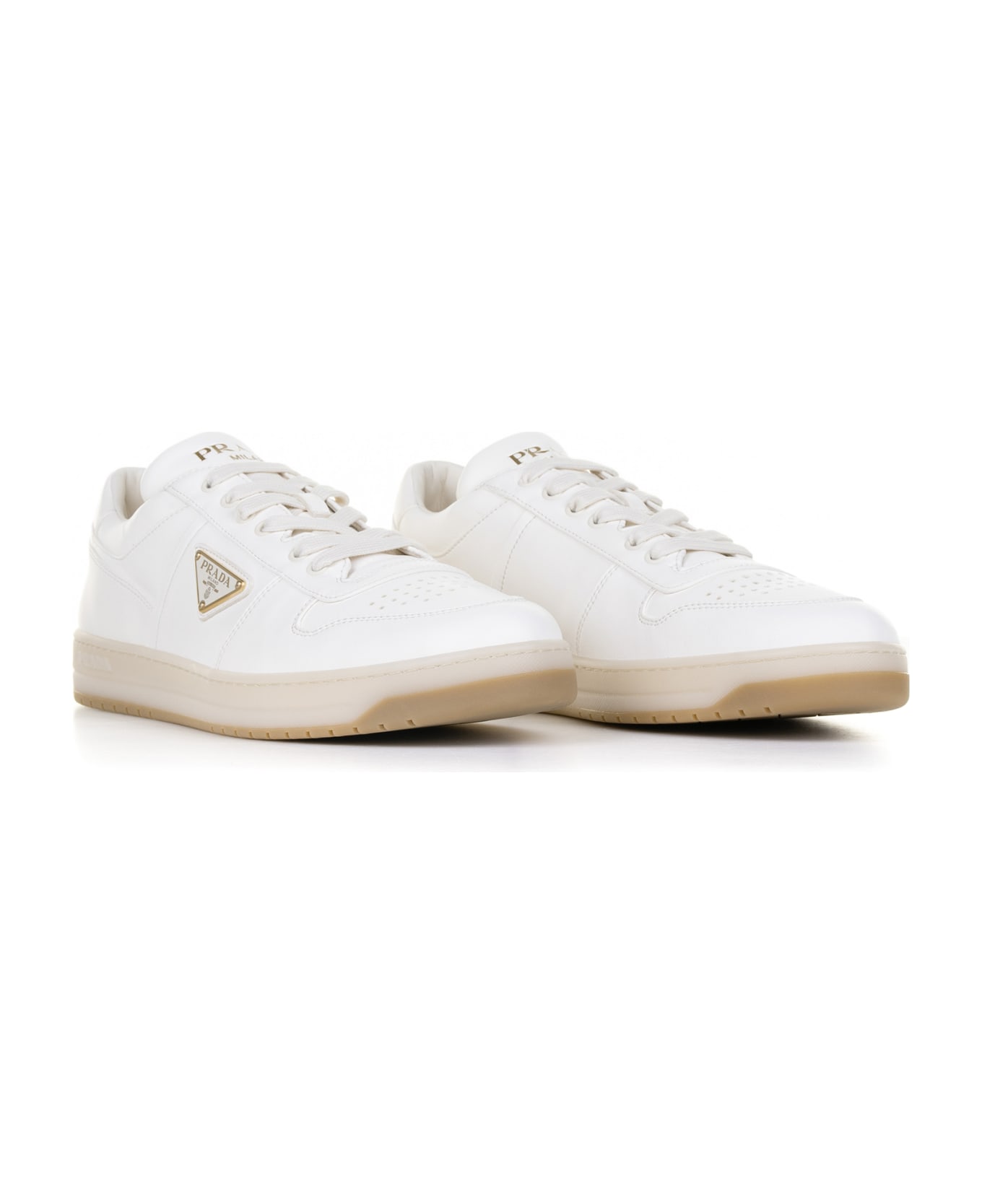 Prada Downtown Sneakers In Nappa Leather With Logo - Avorio