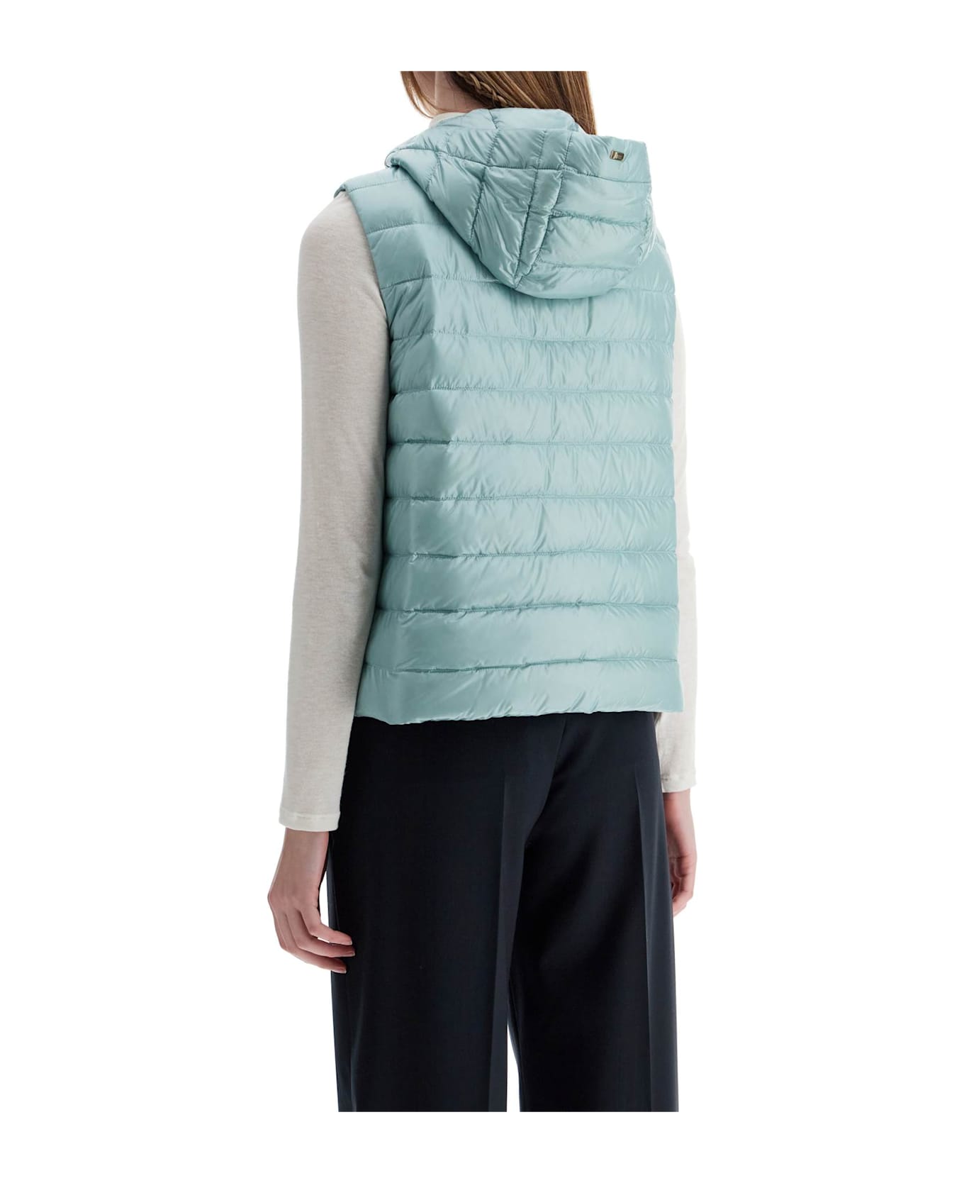 Herno Light Blue Quilted Nylon Gilet With Hood - BLUE