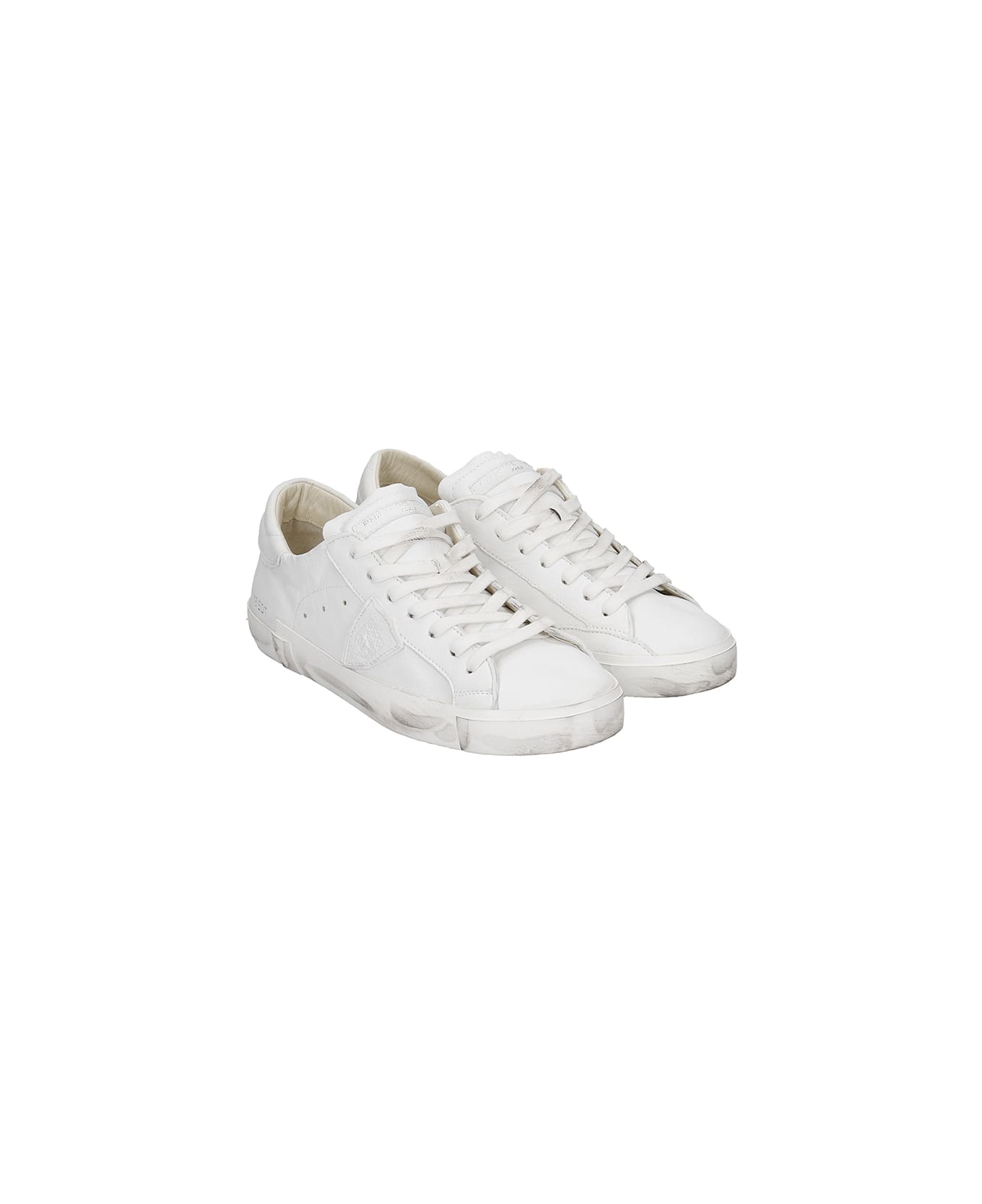 Philippe Model Prsx L Sneakers In White Leather - Basic Blanc