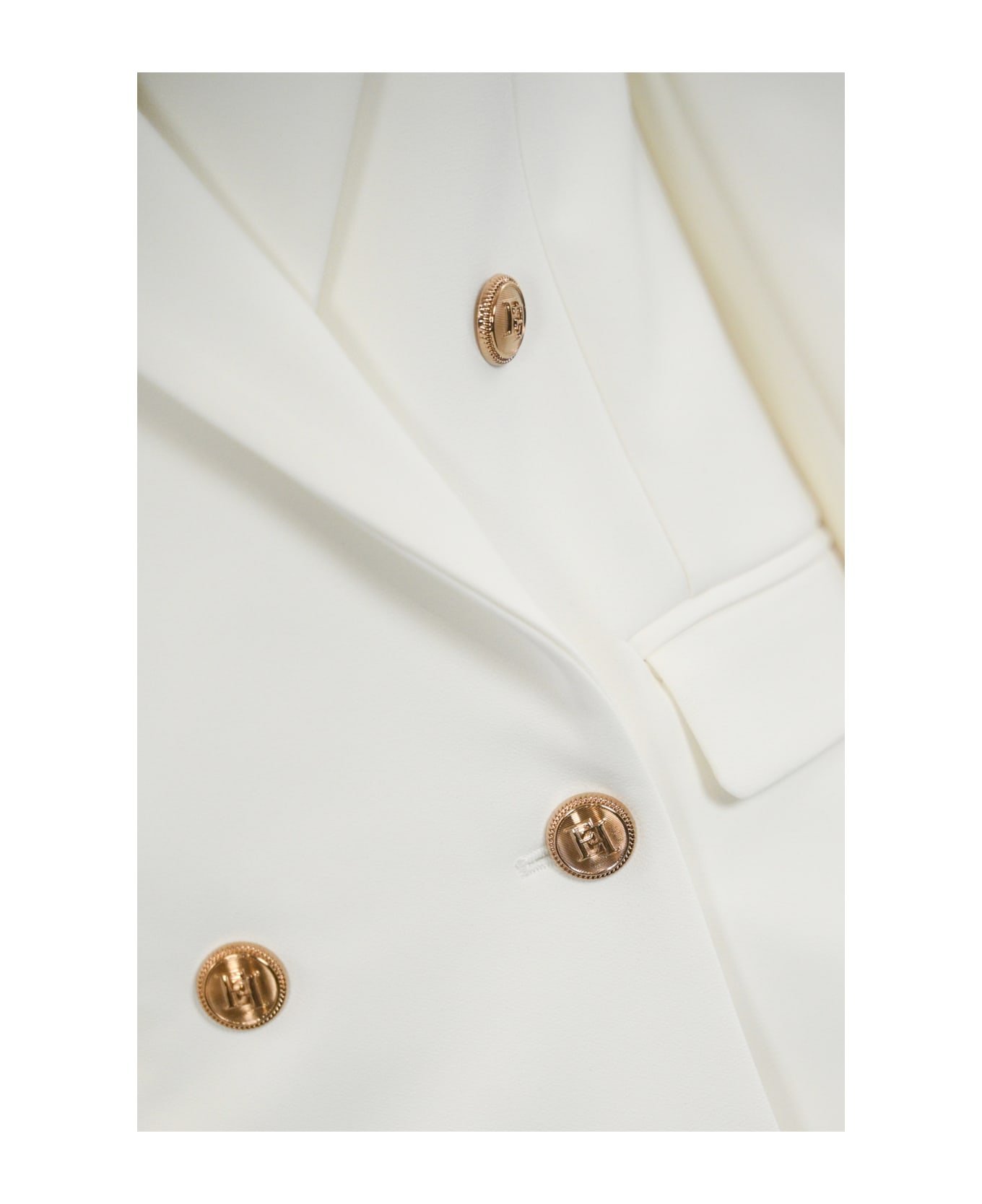 Elisabetta Franchi Double-breasted Crepe Jacket With Golden Buttons - Avorio