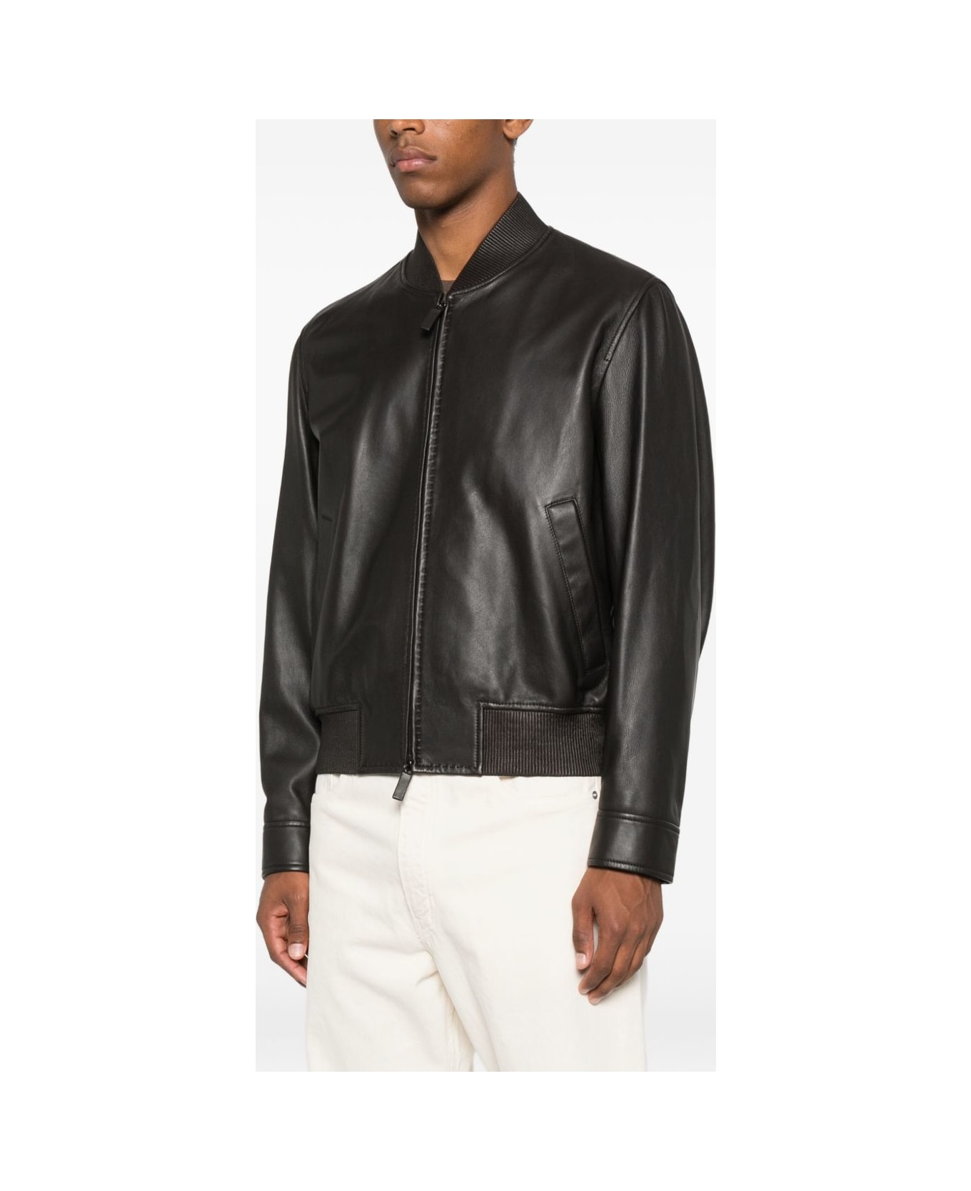 Emporio Armani Leather Jacket - Brown ジャケット