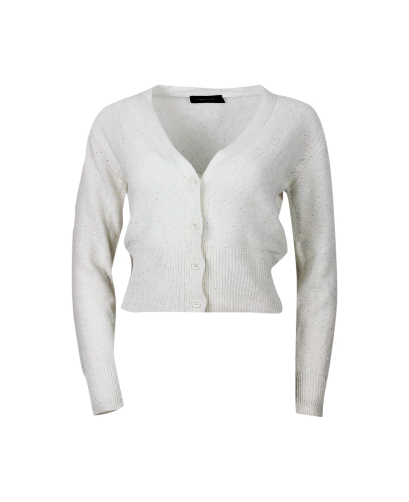 Fabiana Filippi Cardigan Sweater With Button Closure Embellished With Brilliant Applied Microsequins - cream カーディガン
