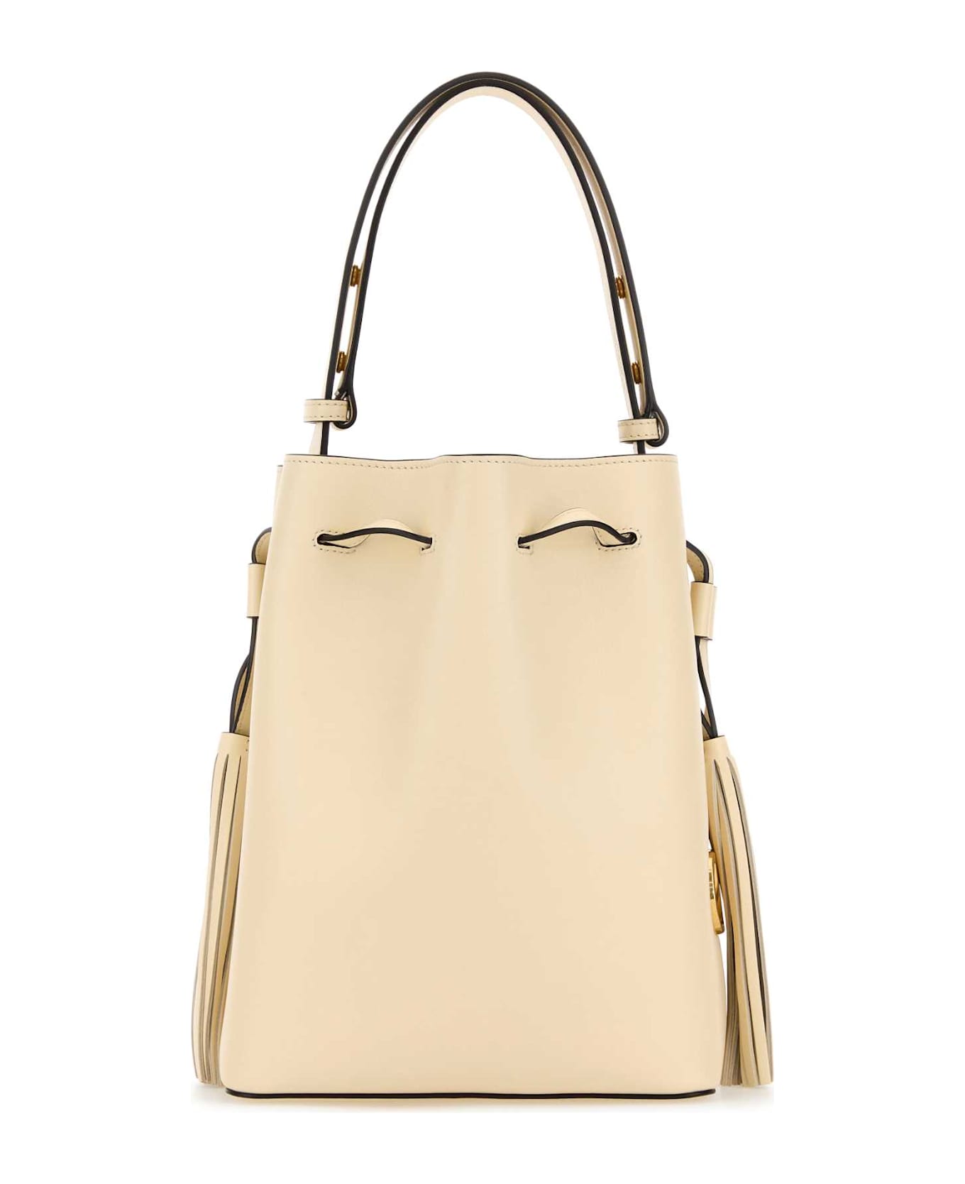 Valentino Garavani Ivory Leather Vlogo Signature Bucket Bag - BUTTERWHITE
