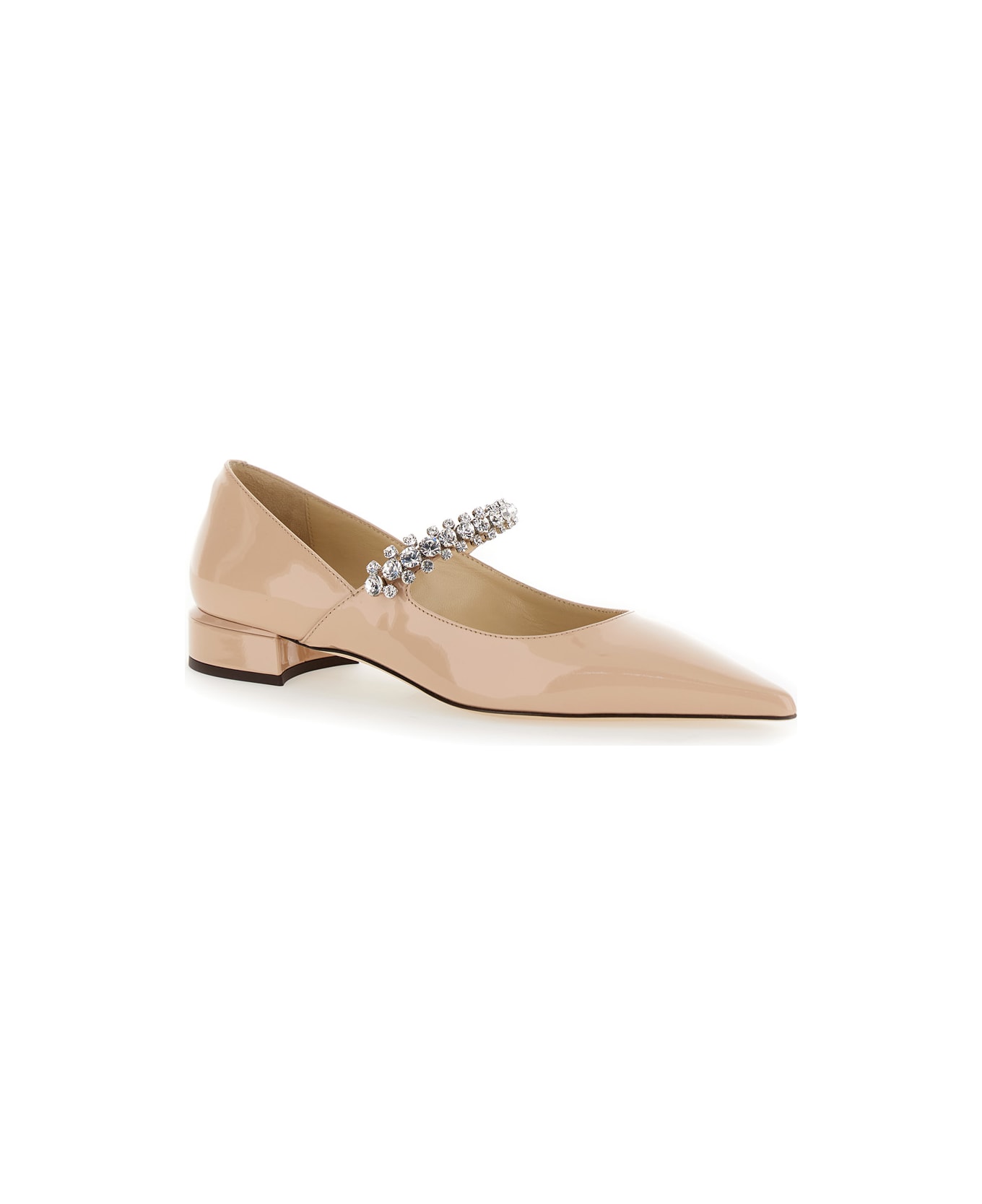 Jimmy Choo Pink Rhinestoned Ballet Shoes With Low Heel In Patent Leather Woman - Pink