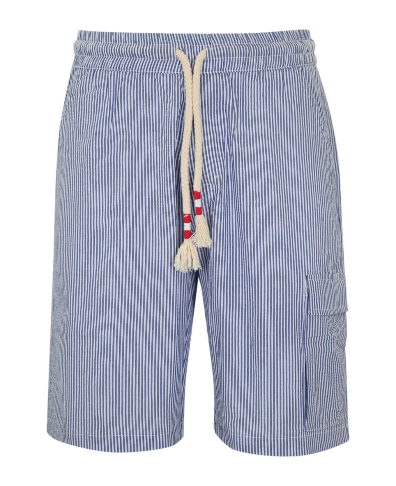 MC2 Saint Barth Marseille Bermuda Shorts In Blue/white Striped Linen - Blu/bianco