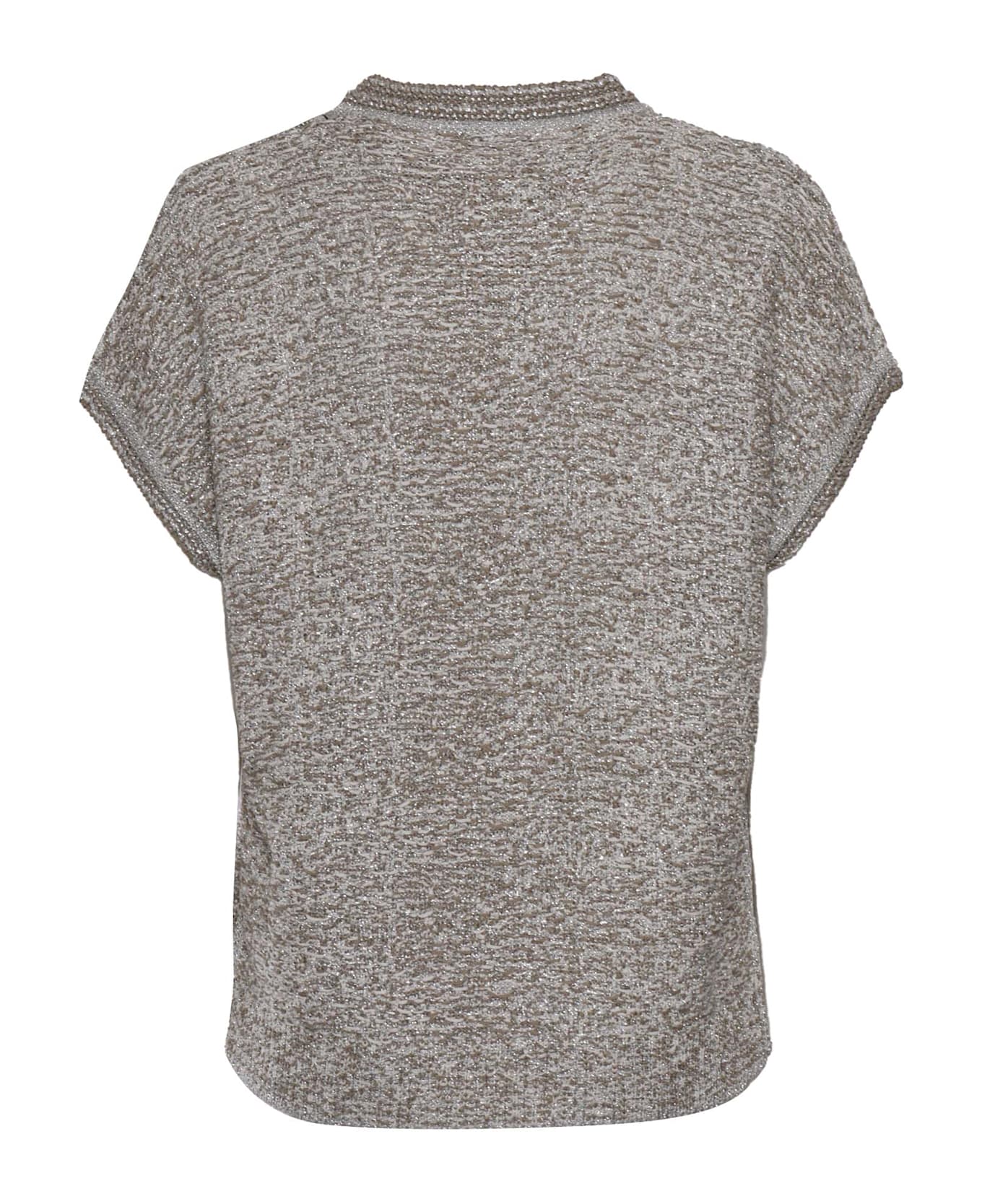 Fabiana Filippi Lurex Tweed Cape Sleeve Crew Neck Cardigan - BROWN