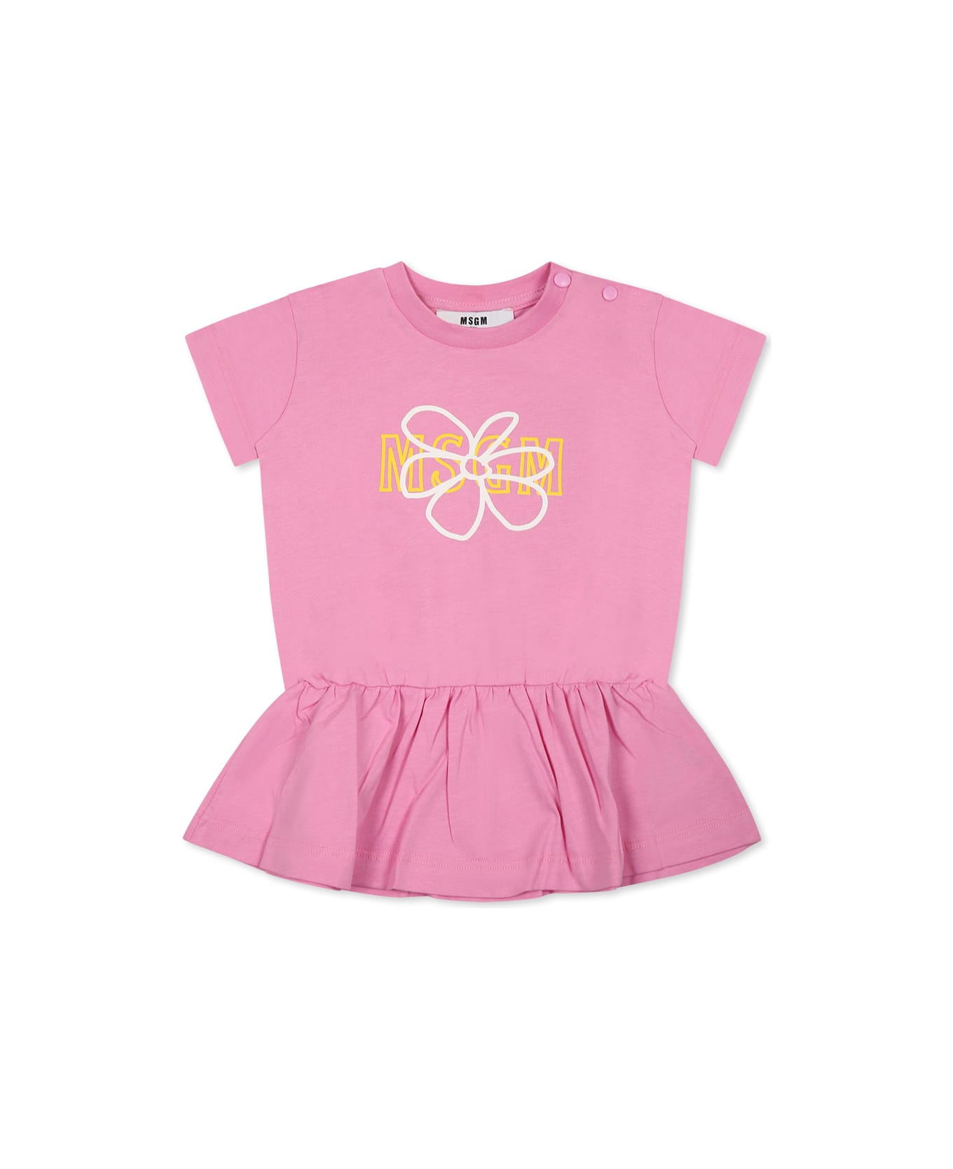 MSGM Pink Dress For Baby Girl With Logo And Flower - Pink