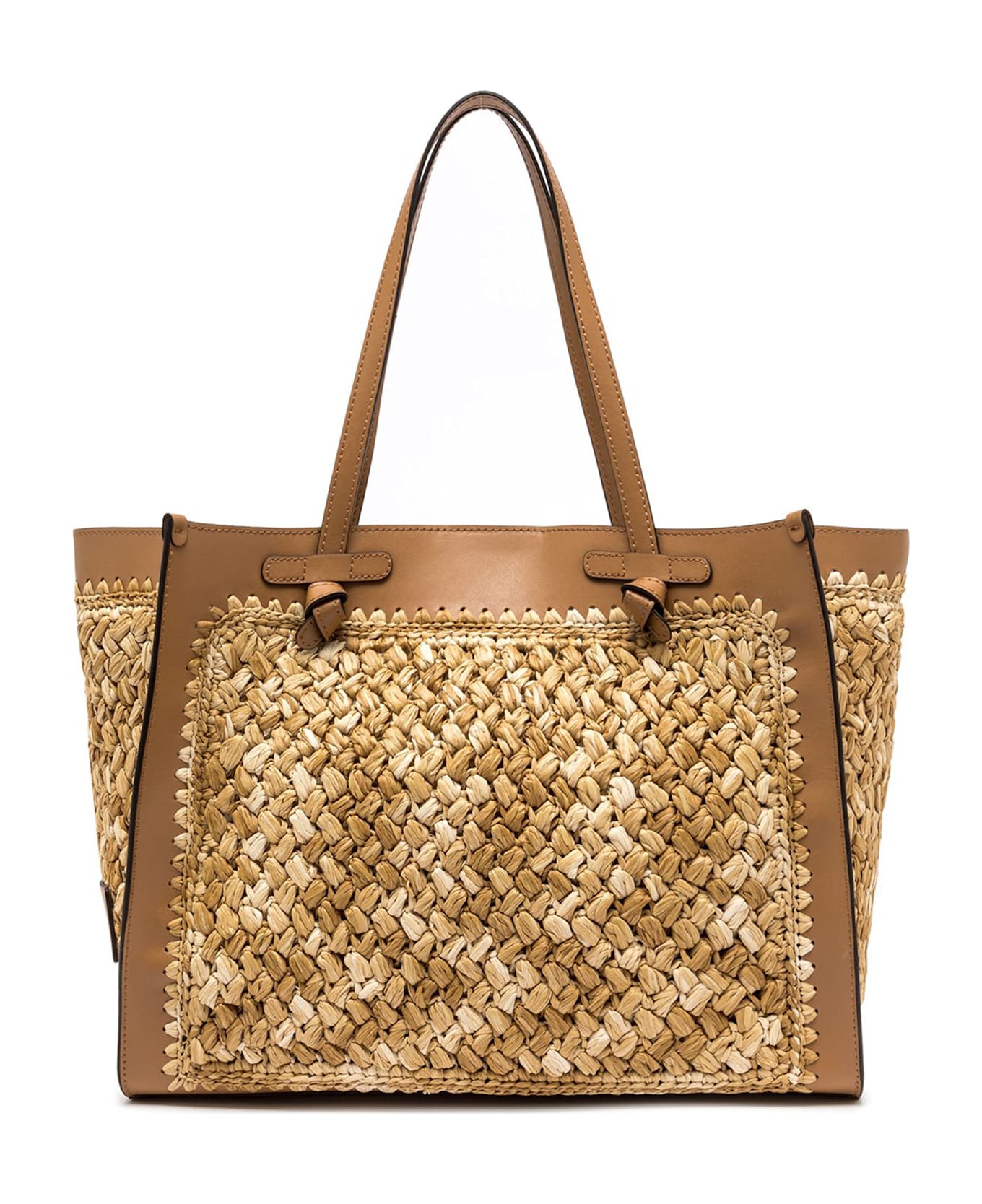 Gianni Chiarini Marcella Leather Raffia Shopping Bag - New Cuoio