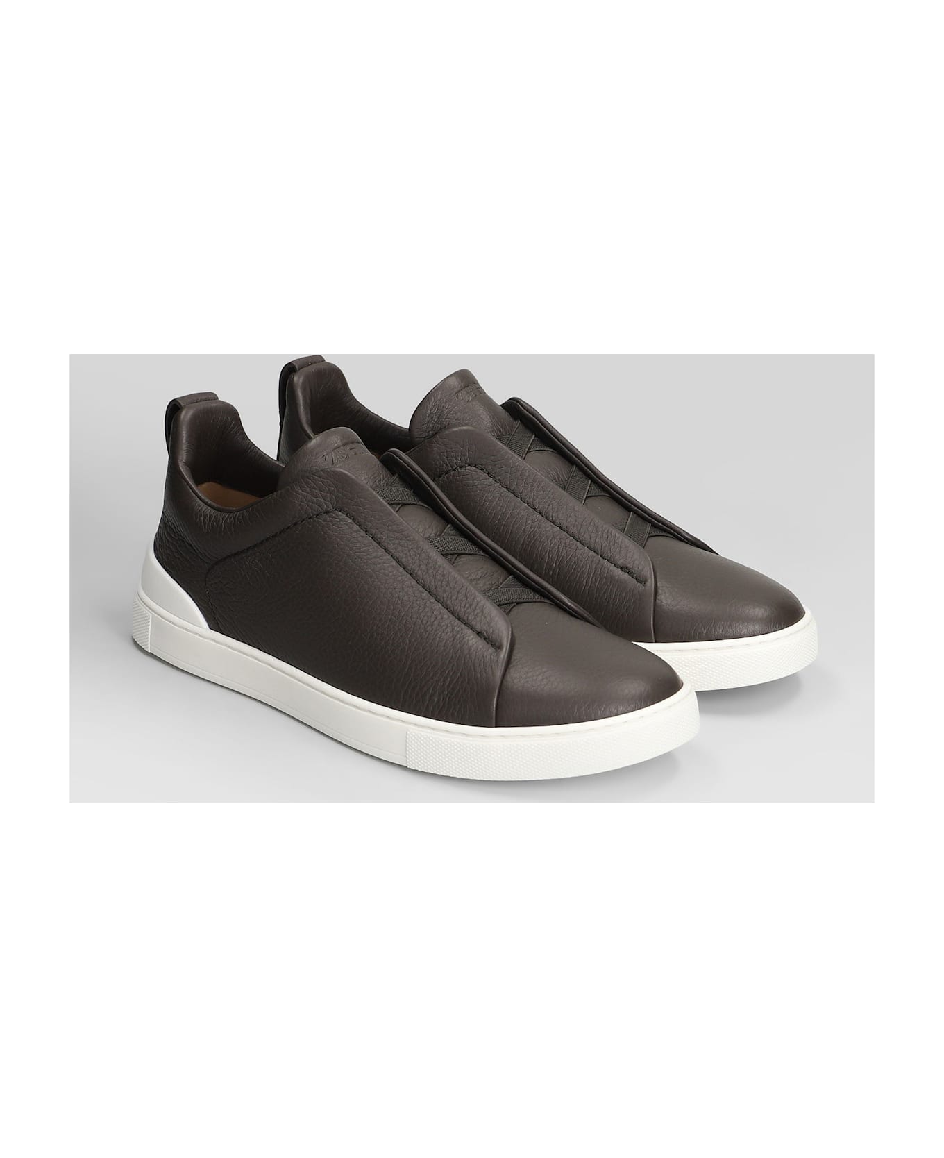 Zegna Triple Stitch Sneakers In Brown Leather - brown