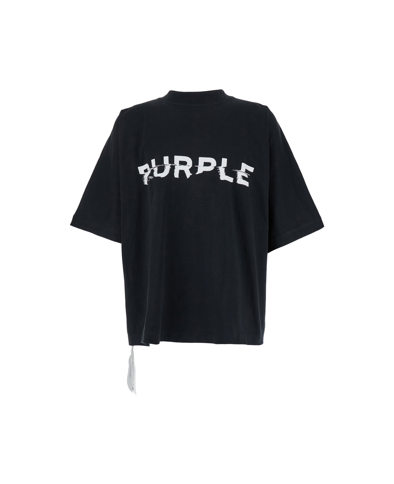 Purple Brand Black Crewneck T-shirt With Maxi Logo Lettering On The Front In Cotton Man - Black