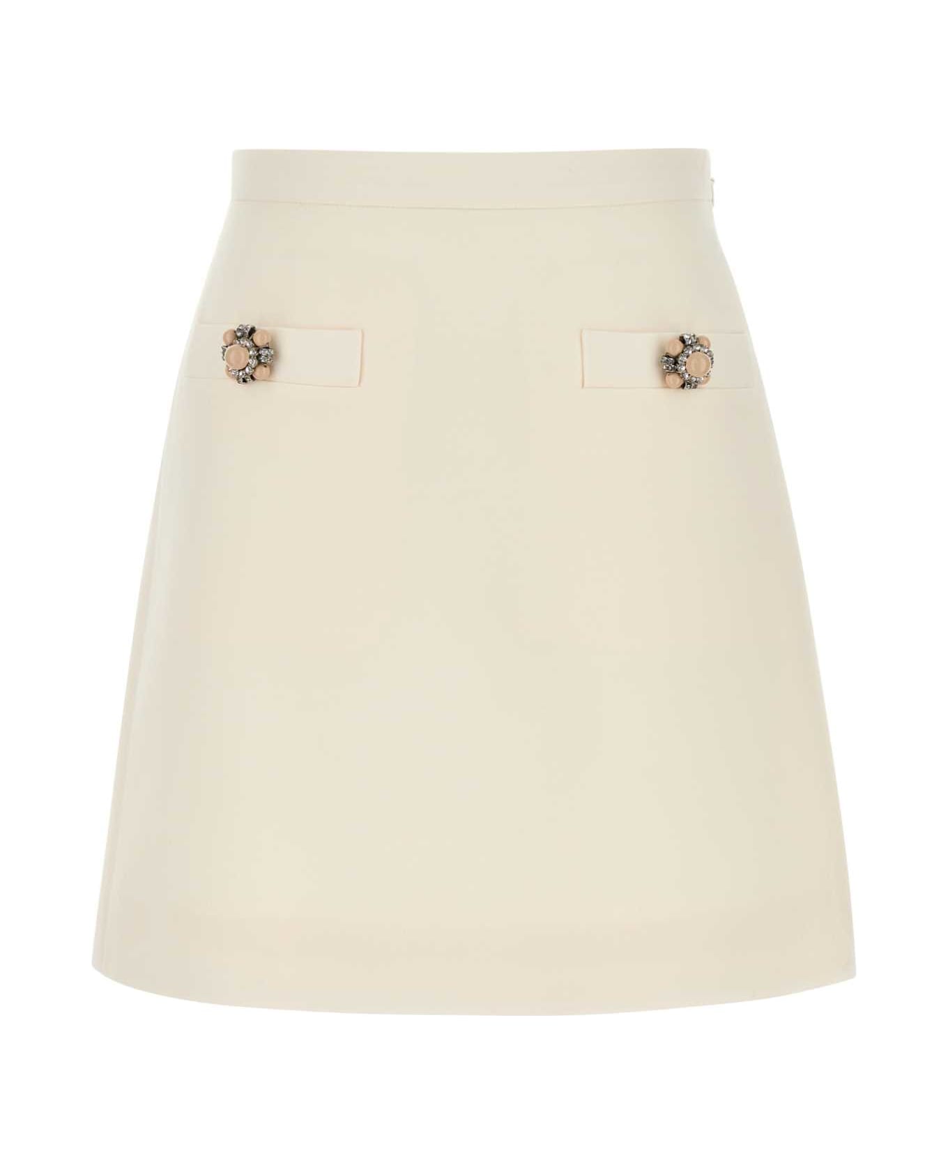 Valentino Garavani White Wool Blend Mini Skirt - AVORIO