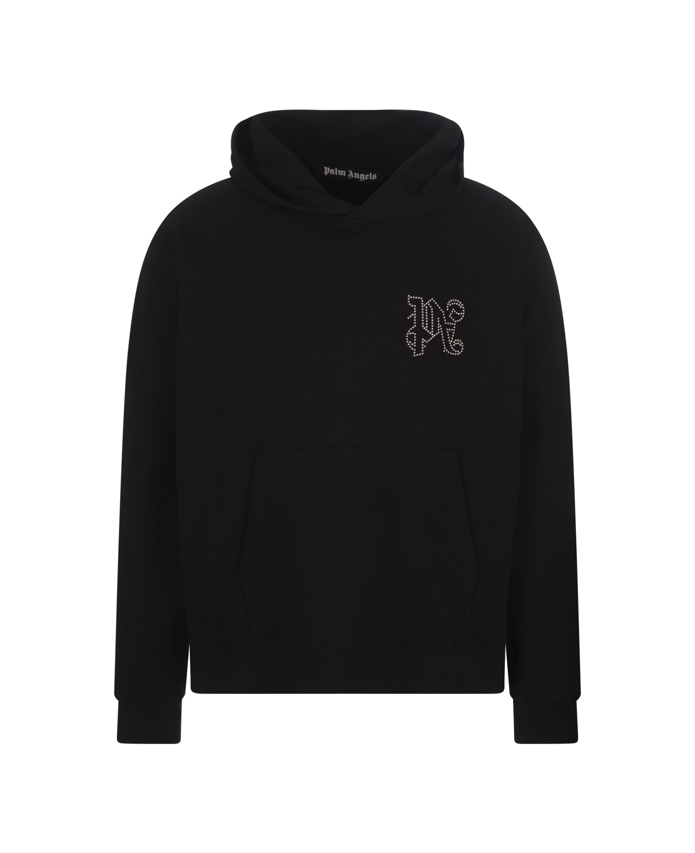 Palm Angels Black Hoodie With Studded Monogram - Black