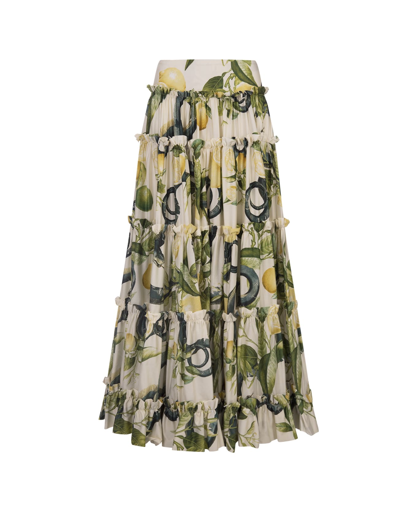 Roberto Cavalli Ivory Pleated Skirt With Lemons Print - White スカート