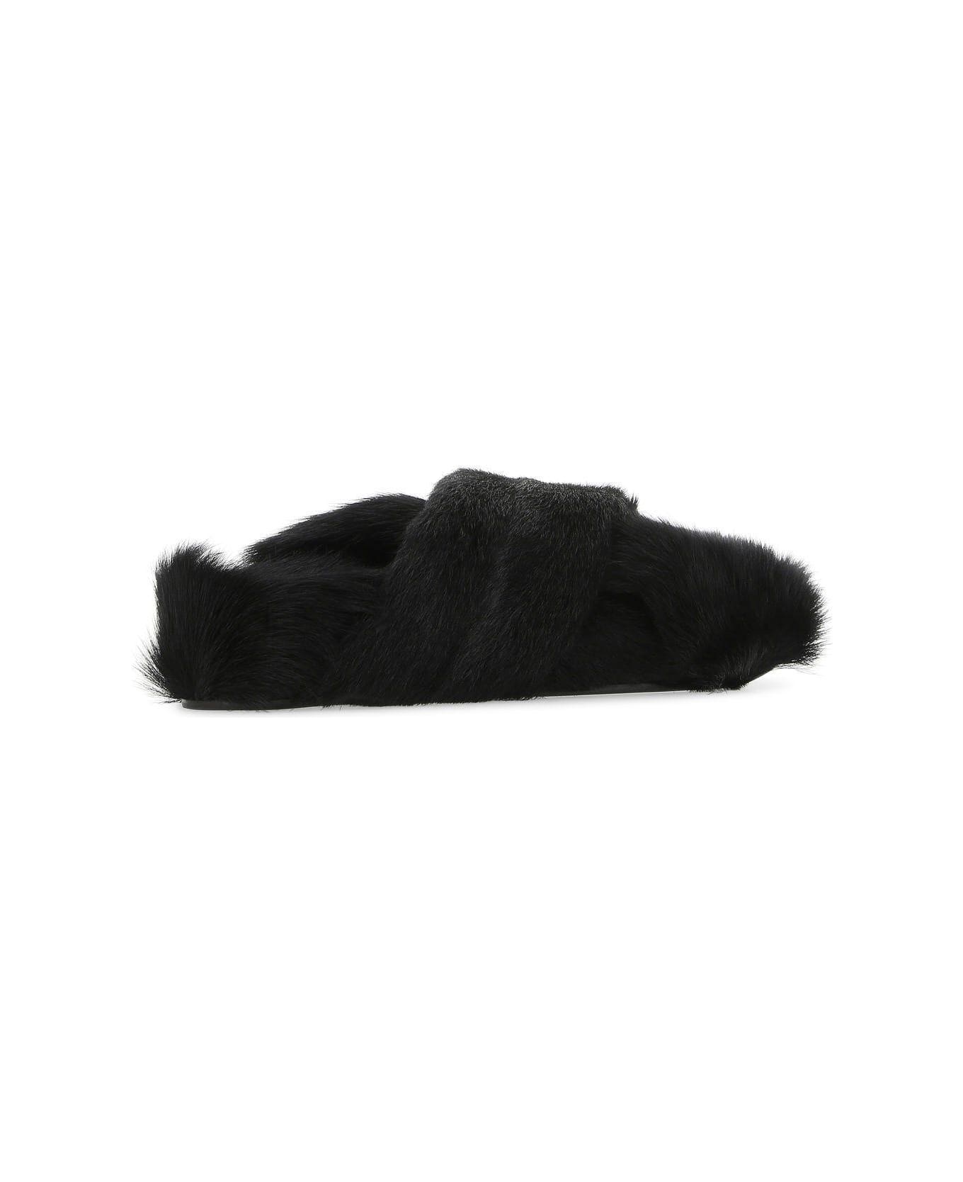 Jil Sander Black Fur Slippers - BLACK