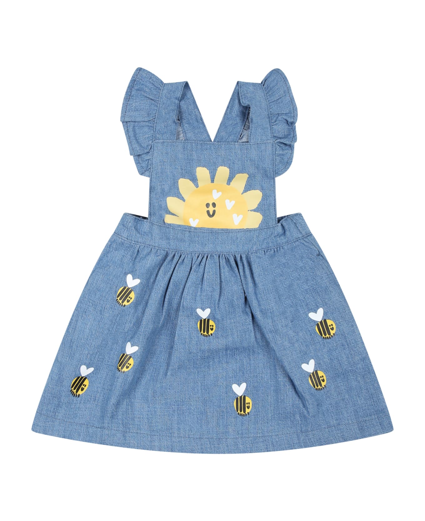 Stella McCartney Kids Blue Overalls For Baby Girl With Bees - Denim コート＆ジャケット