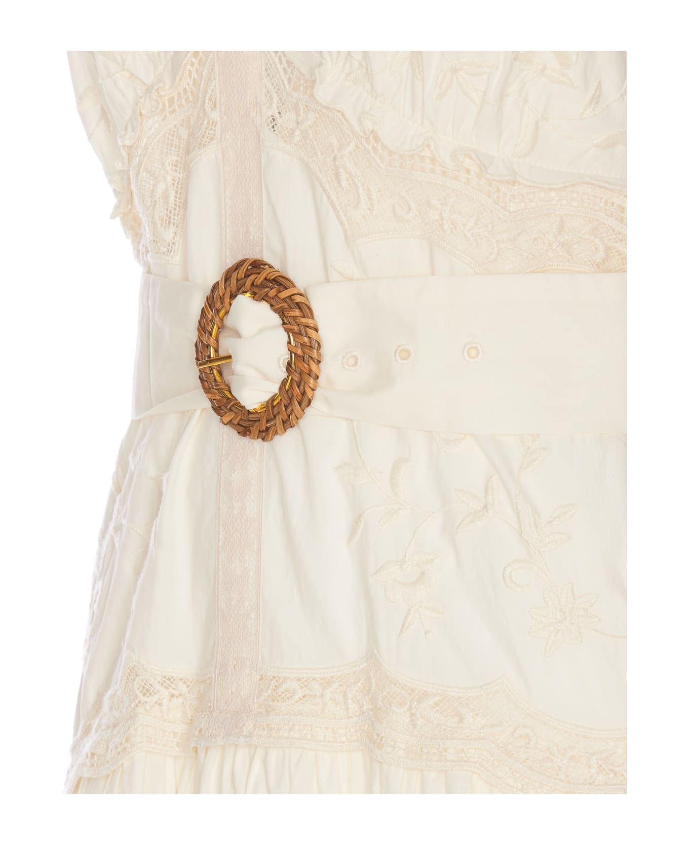 TwinSet Long Dress With Flowers Embroidery - White