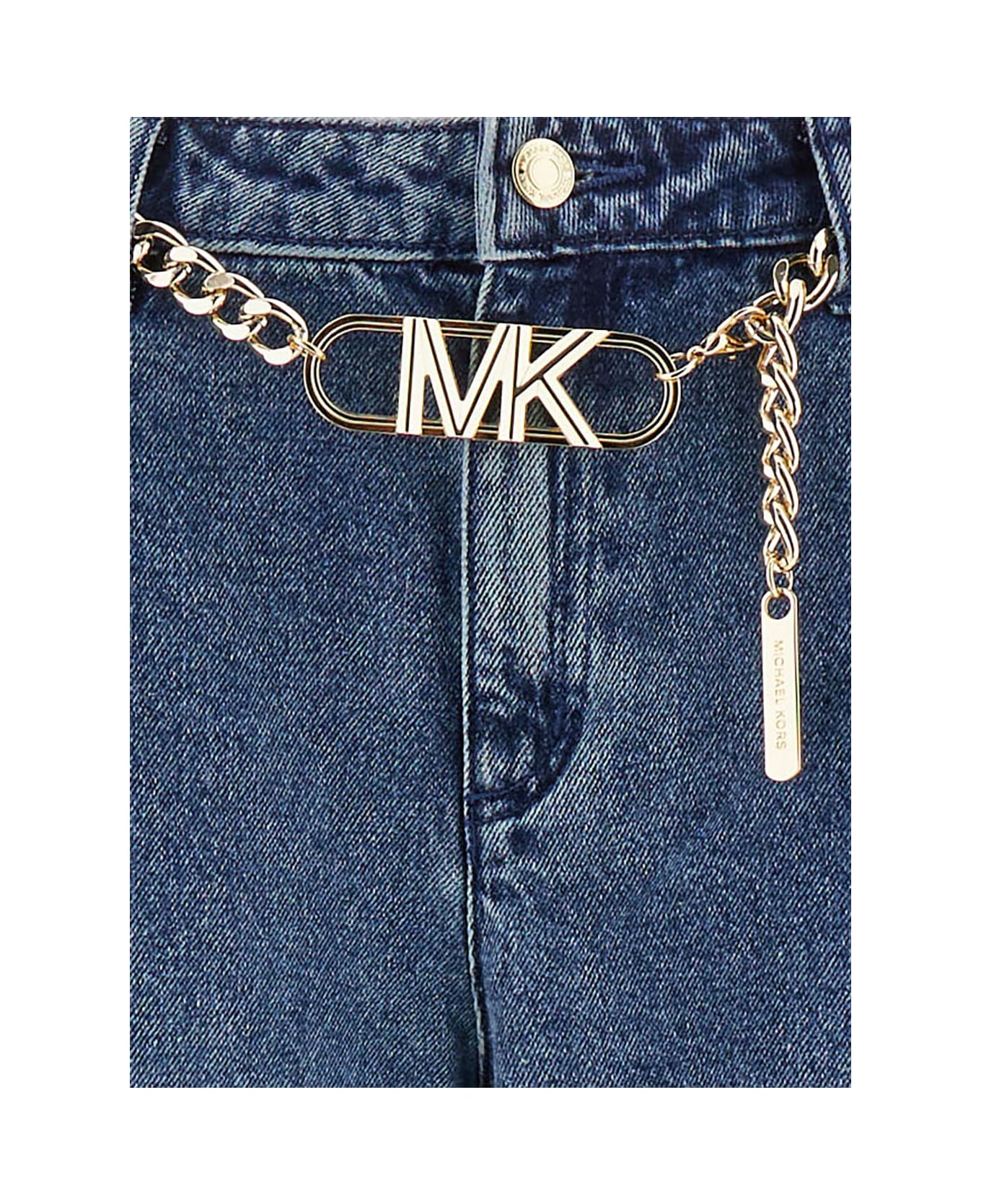 MICHAEL Michael Kors Blue Flared Jeans With Chain Belt In Denim Woman - Blue