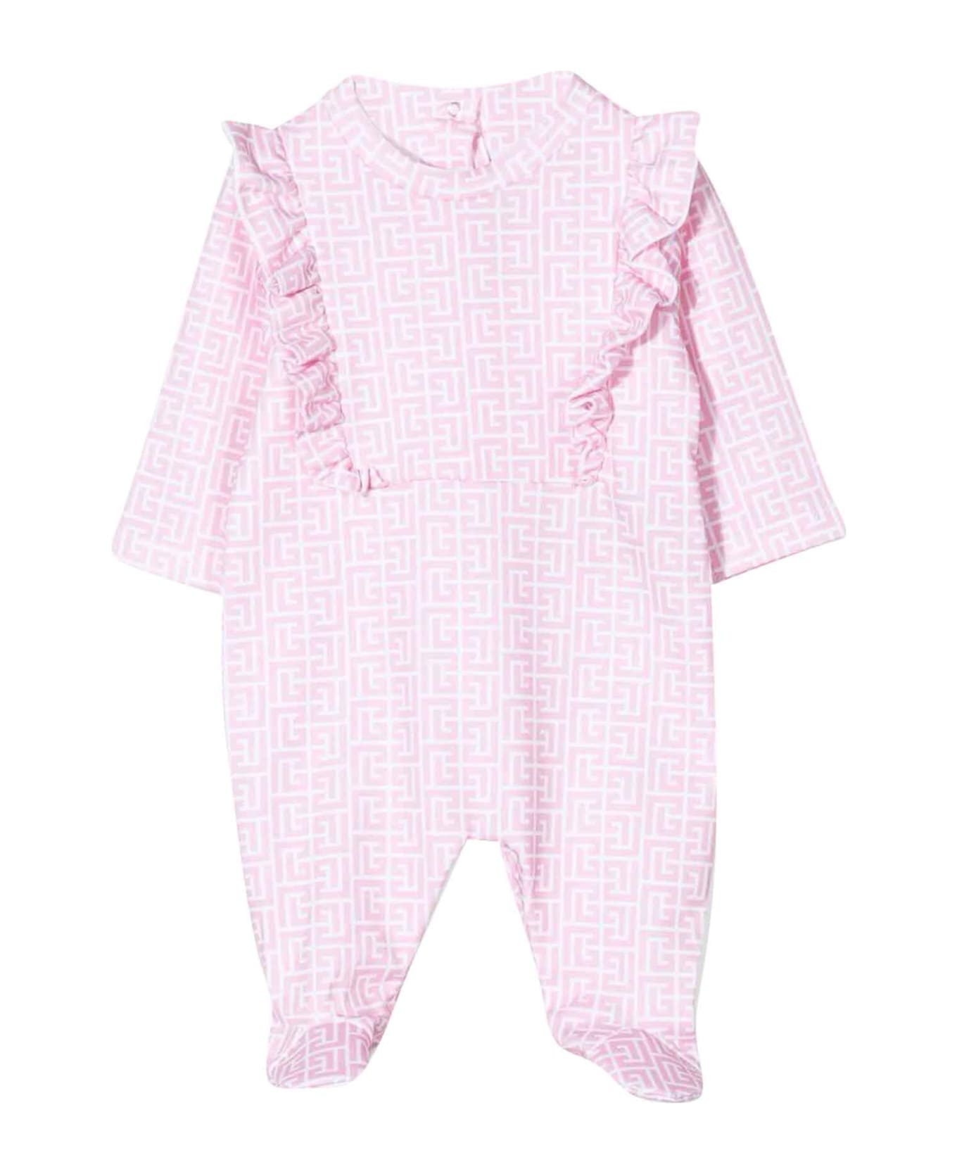 Balmain Pink Romper Baby Girl - Bianco/rosa
