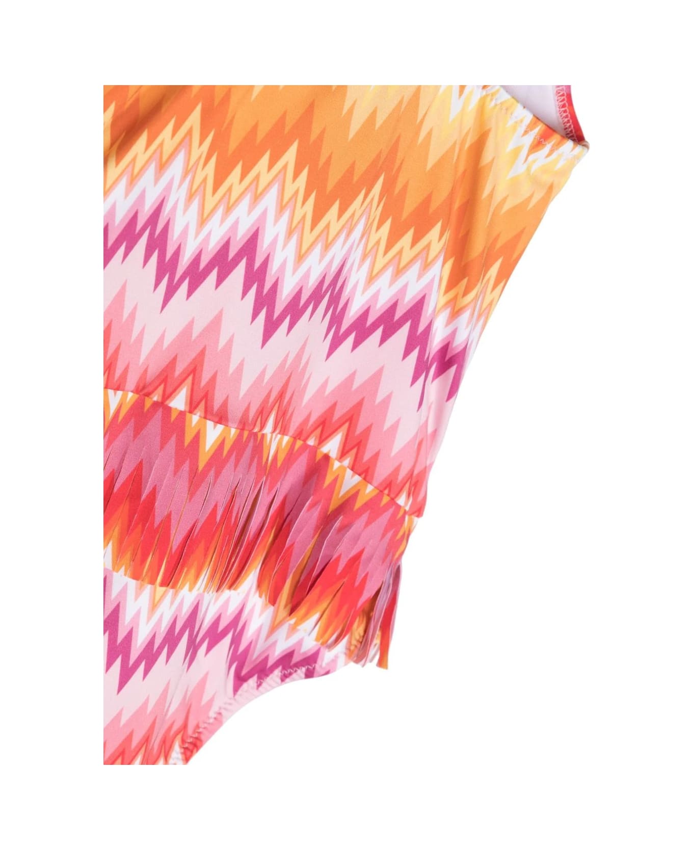 Missoni Kids One Piece Swimwear With Chevron Pattern And Fringes - Pink 水着