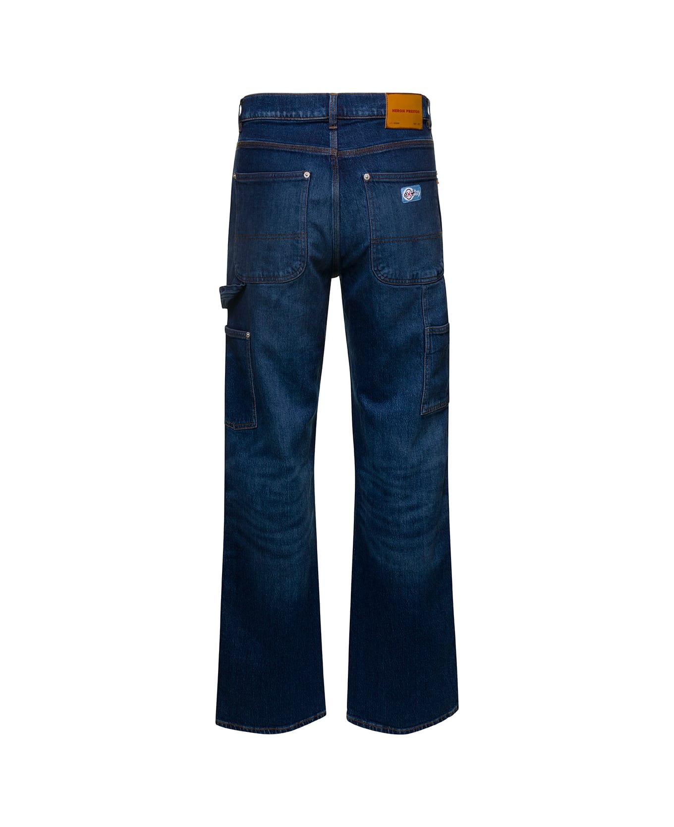 HERON PRESTON Blue Whiskering Effect Washed Denim Jeans In Cotton Man - Blu