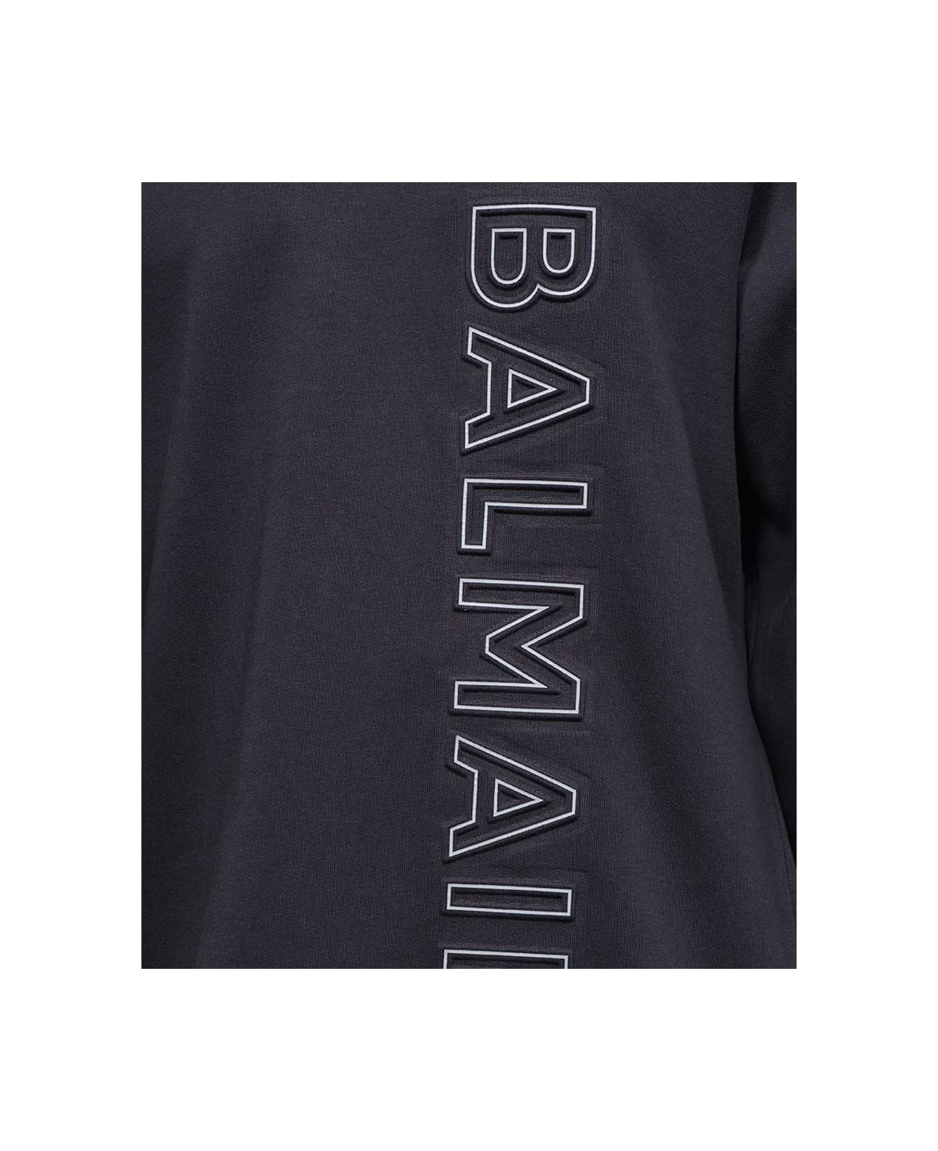 Balmain Logo Cotton Hoodie - Blue