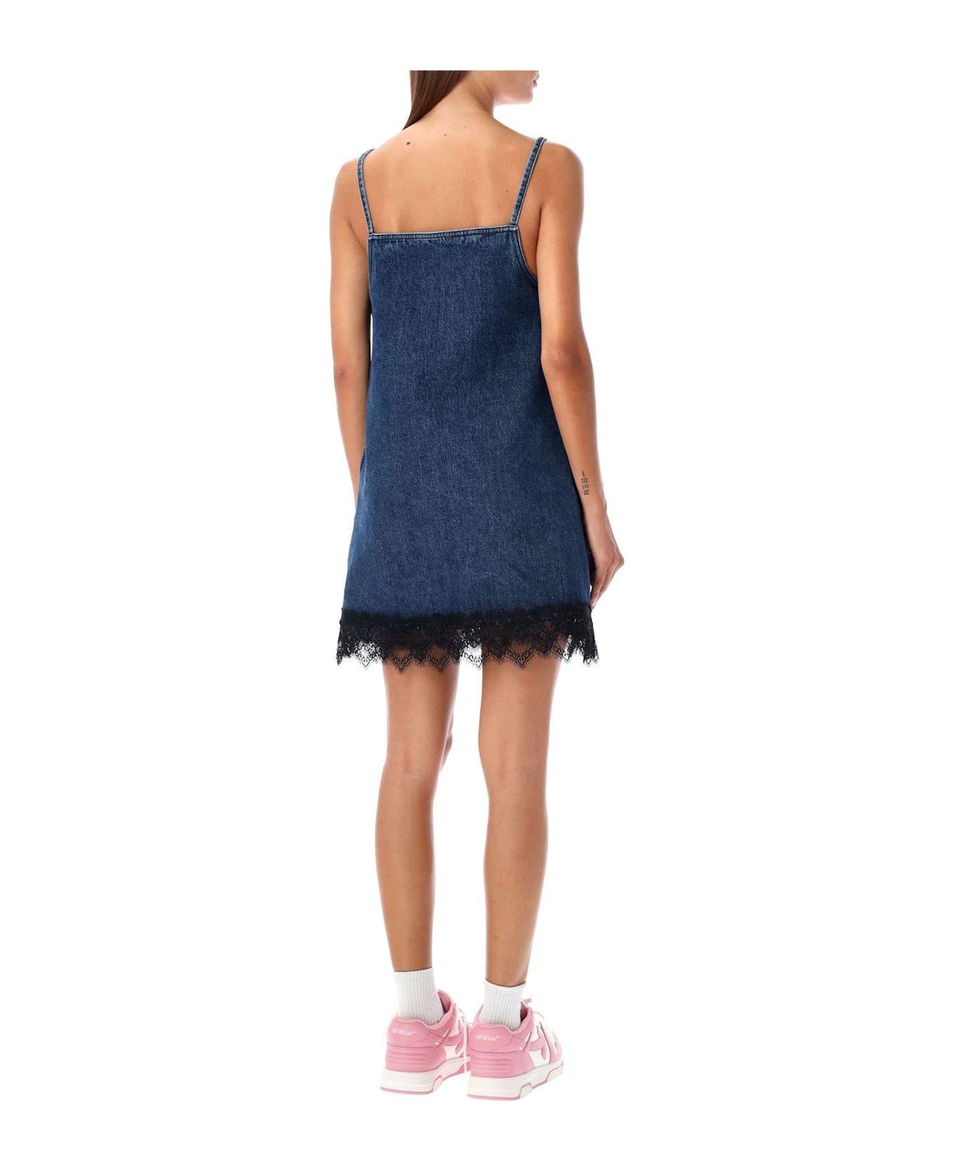 Off-White Lace Detailed Sleeveless Denim Dress - Deep Blue Black ワンピース＆ドレス