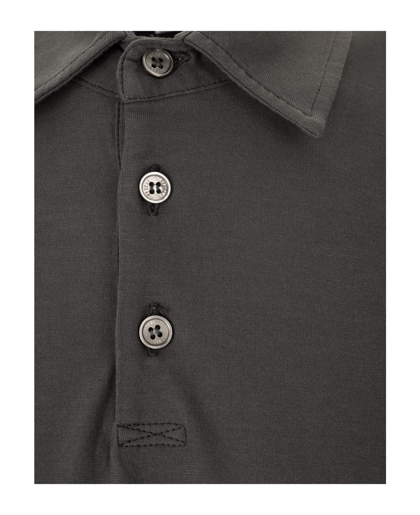 Fedeli Short-sleeved Polo Shirt In Dark Grey Cotton - Grey