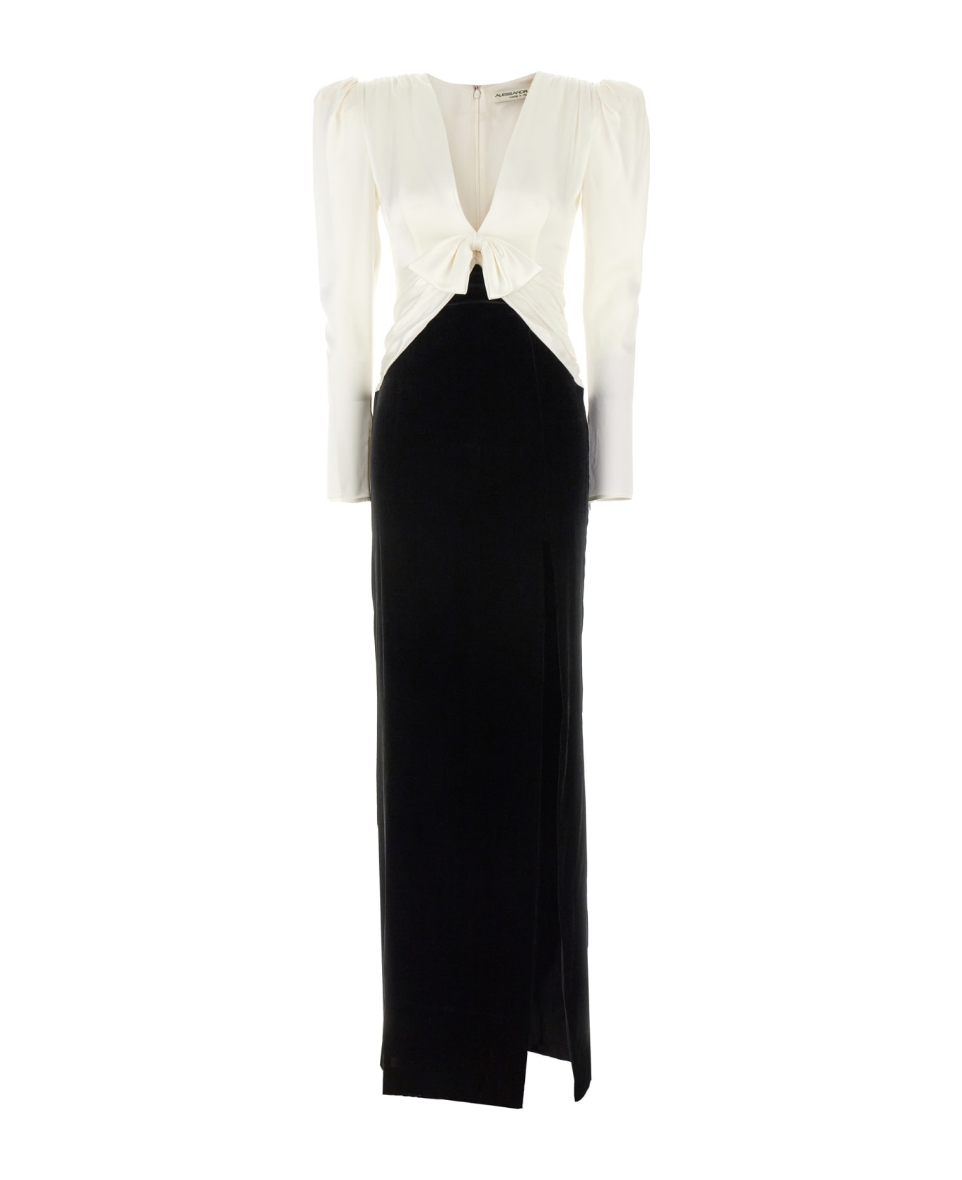 Alessandra Rich Long Bow Dress - BLACK-WHITE