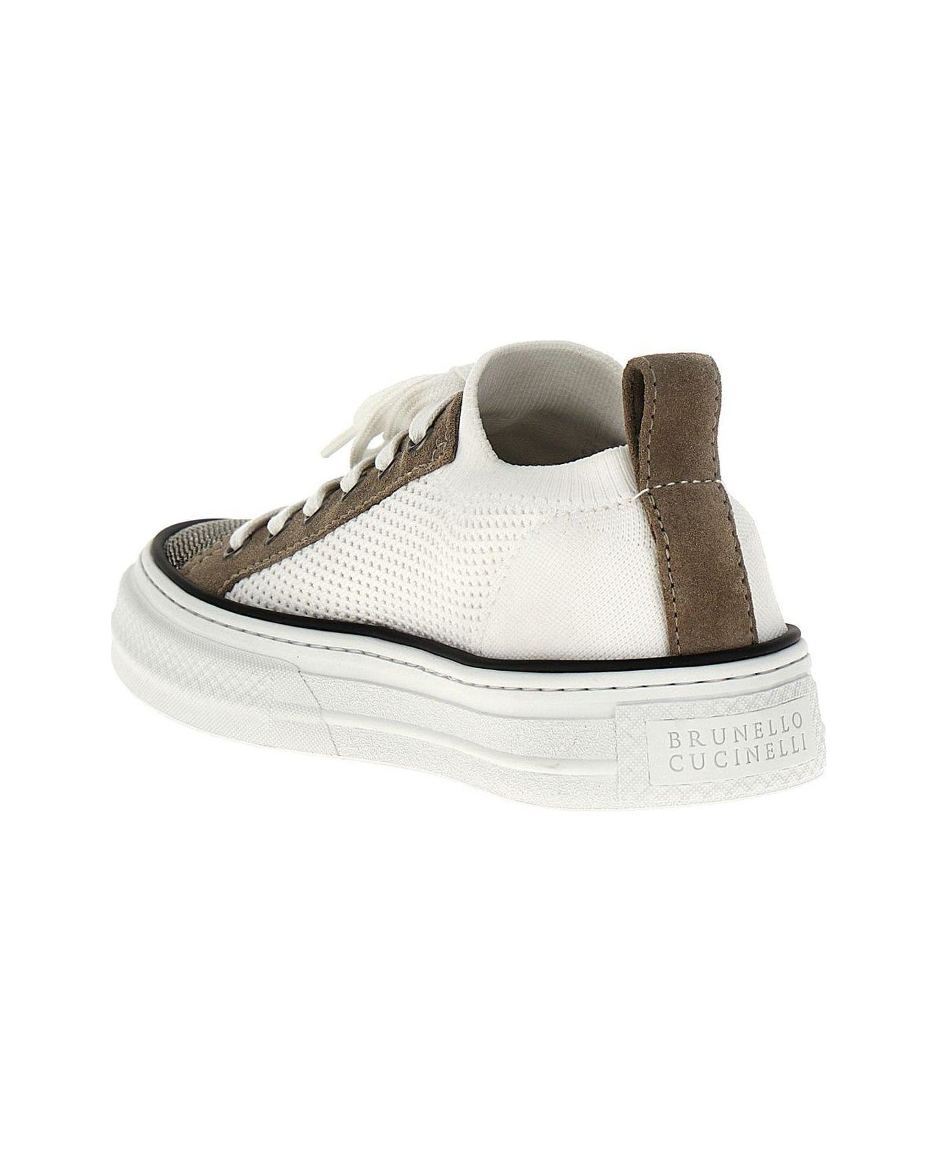 Brunello Cucinelli Monili-detailed Panelled Lace-up Sneakers - bianco
