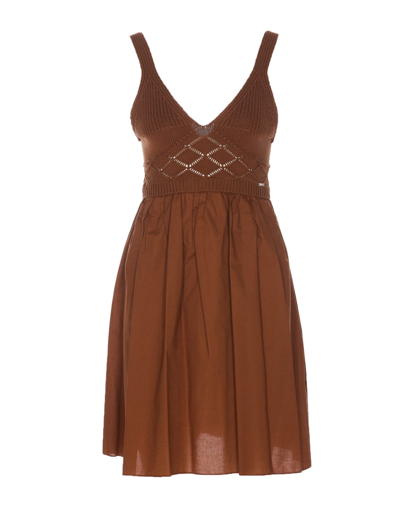 Liu-Jo Knitted And Popeline Short Dress - Brown