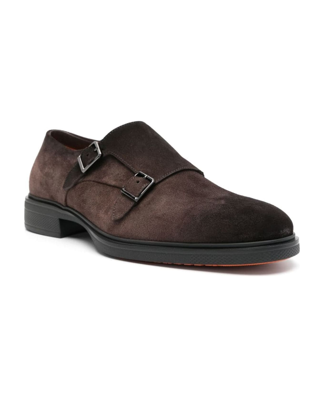 Santoni Brown Calf Suede Monk Shoes - Brown