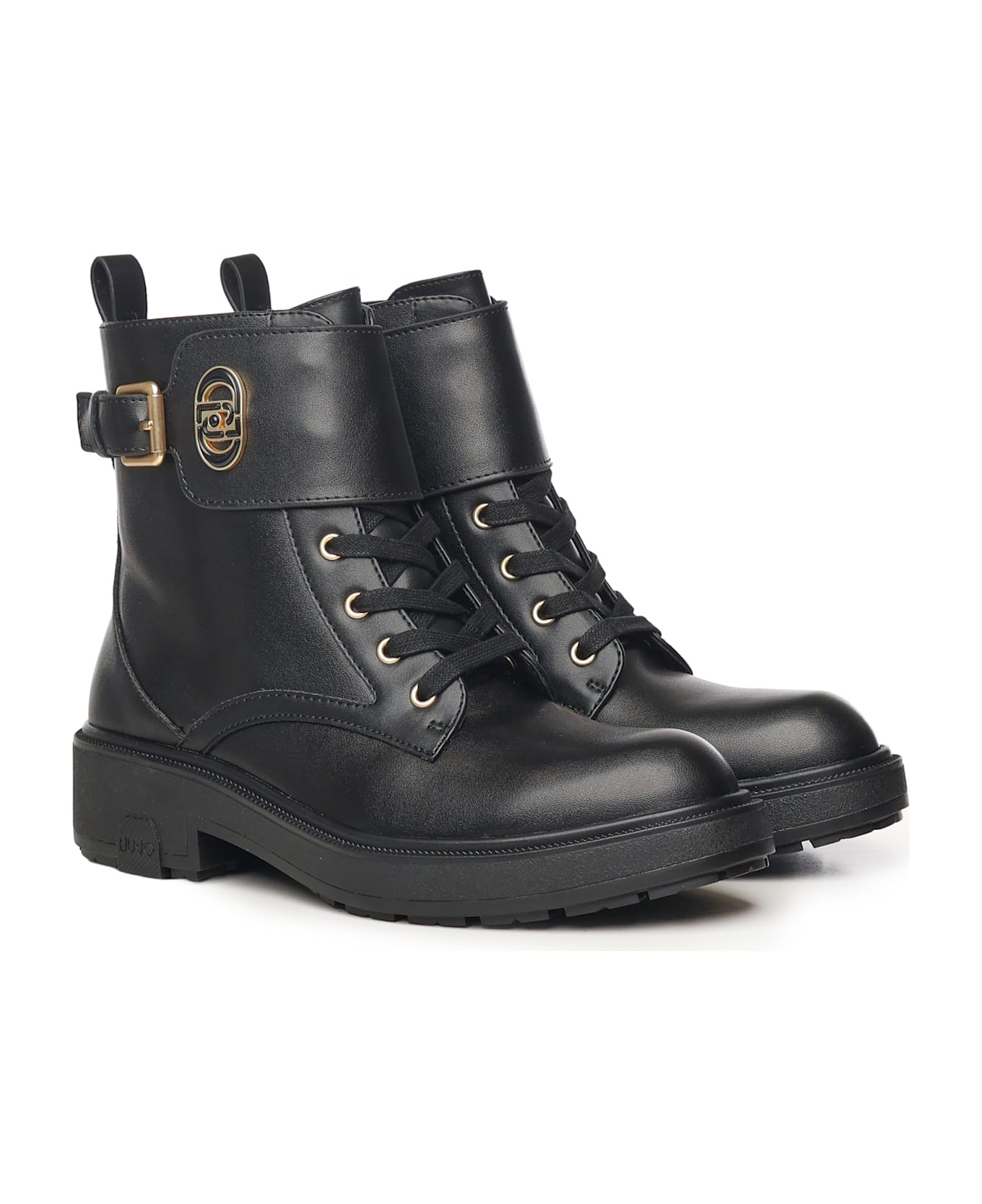 Liu-Jo Leather Combat Boots - Black