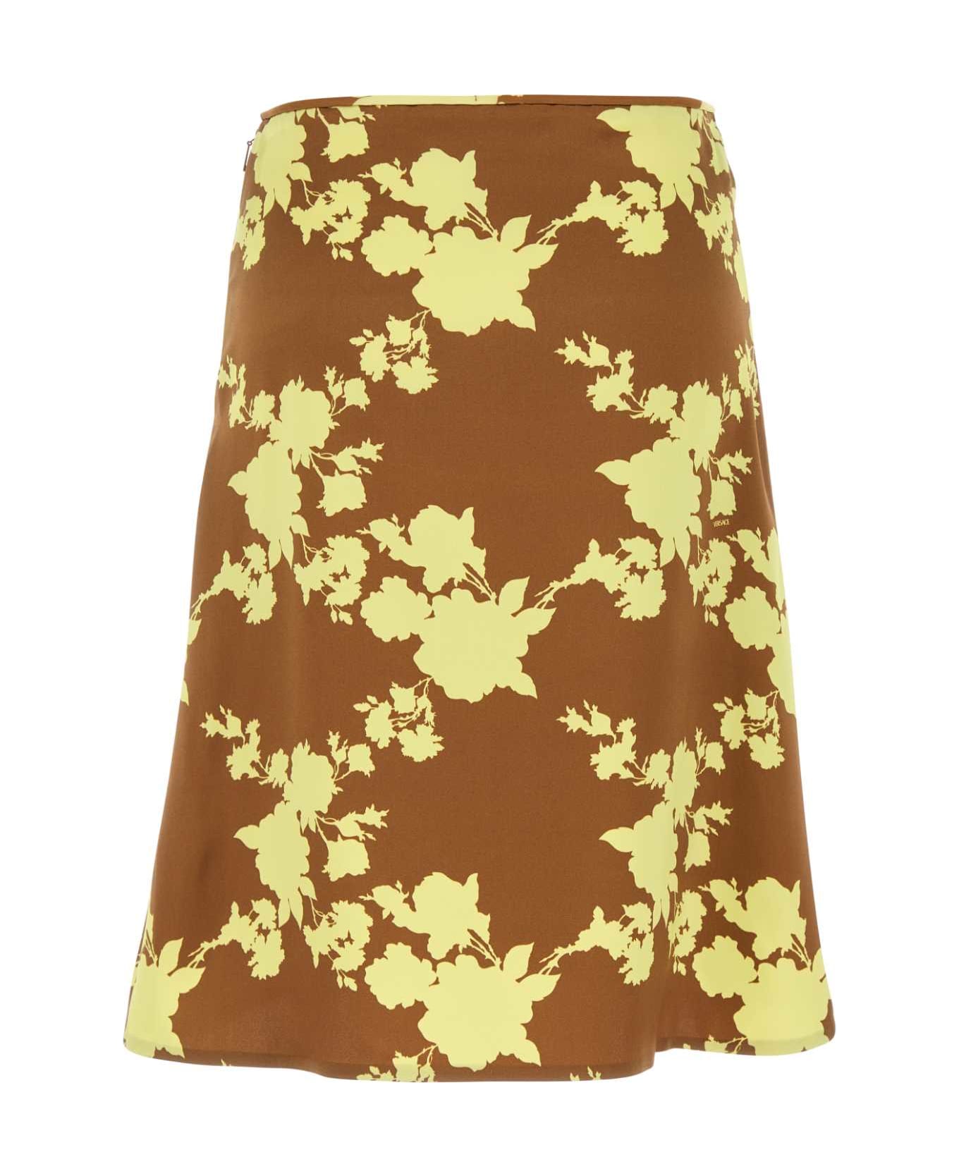 Versace Printed Satin Skirt - TOBACCOPALEYELLOW