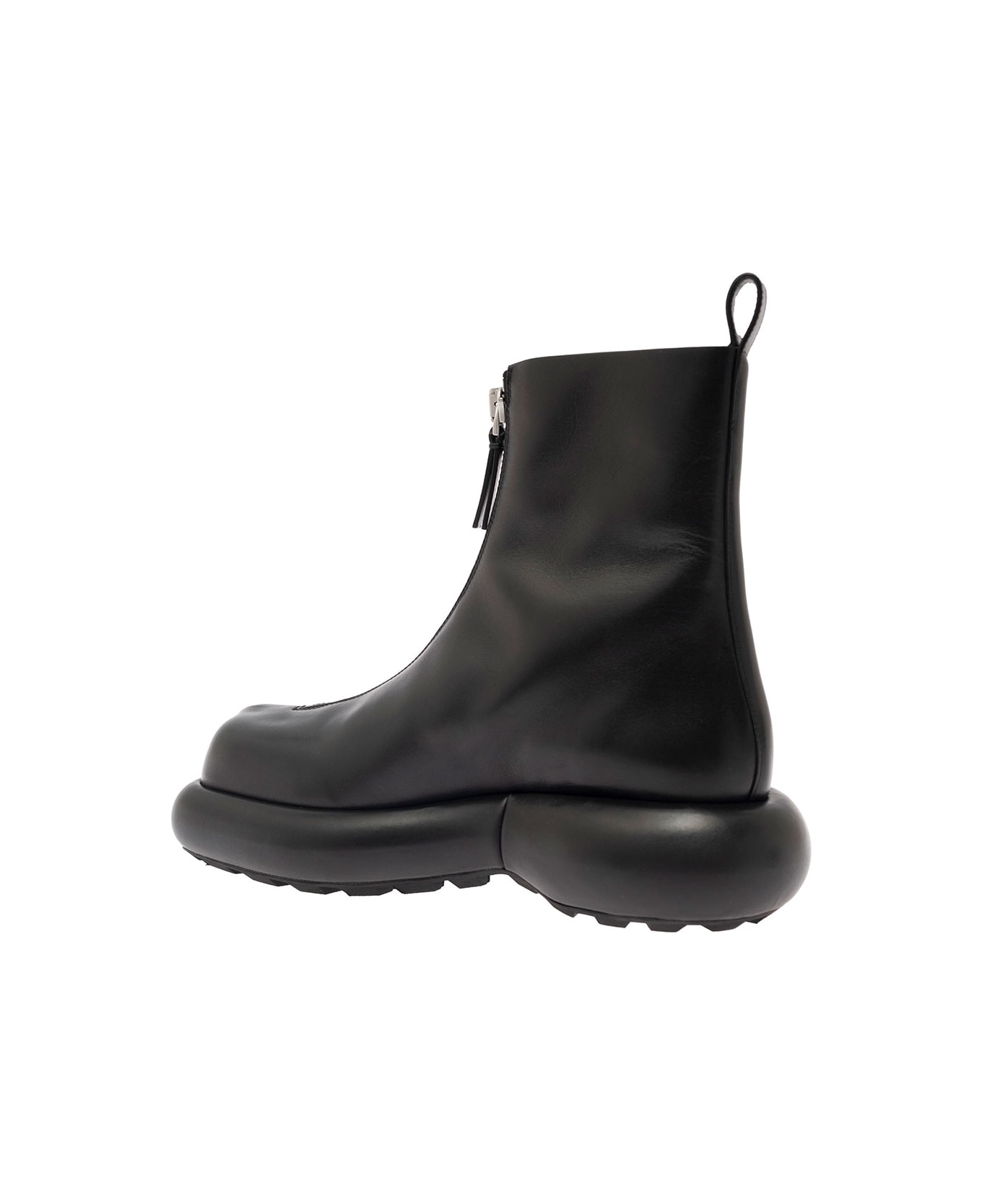 Jil Sander Strong Form Semi-shiny Calf Leather Trunk Ankle Boot - Black