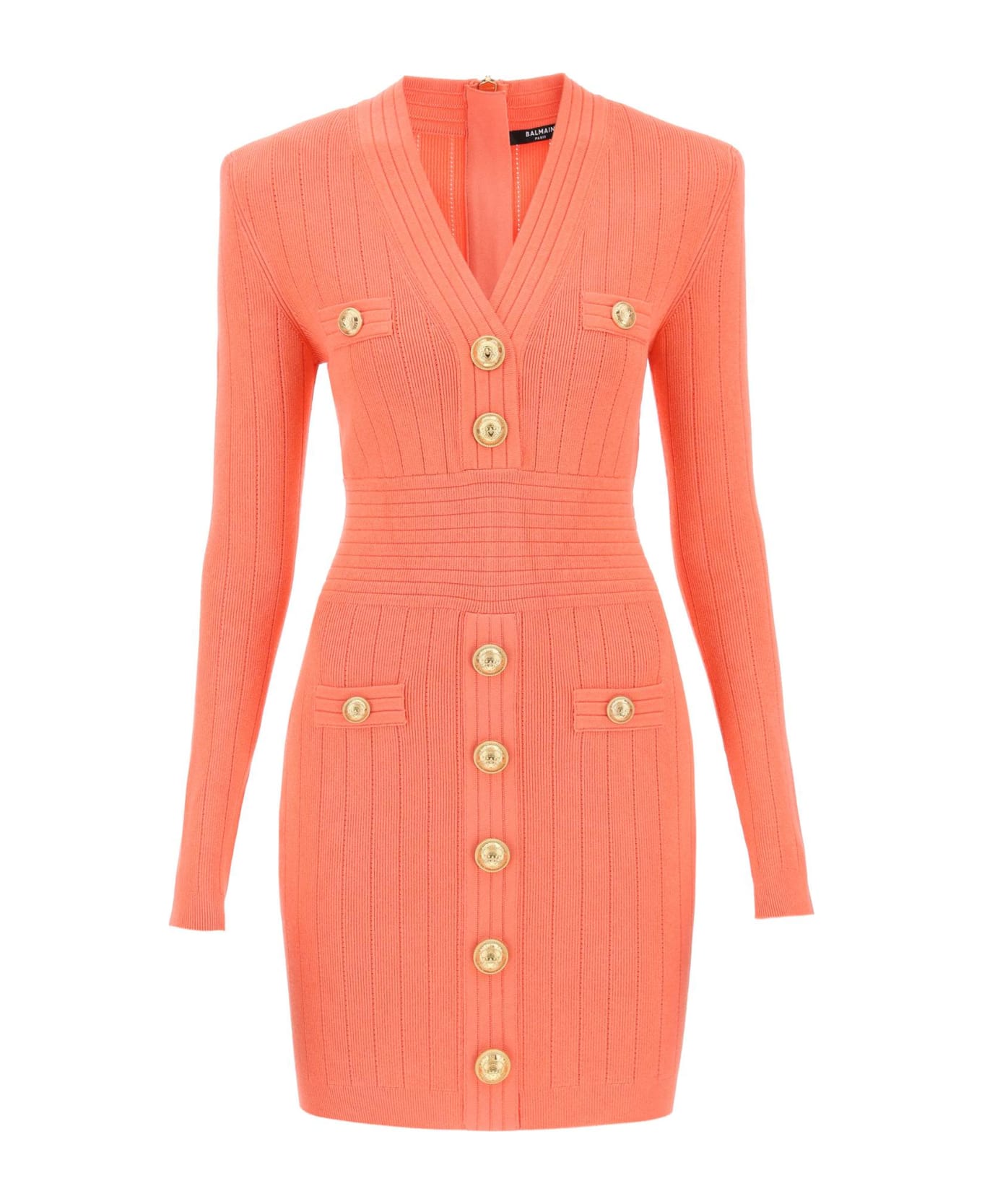 Balmain Knit Minidress With Embossed Buttons - Pink