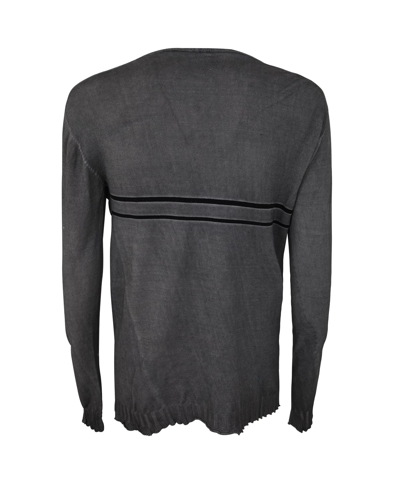 MD75 Striped Round Neck Pullover - Grey Black