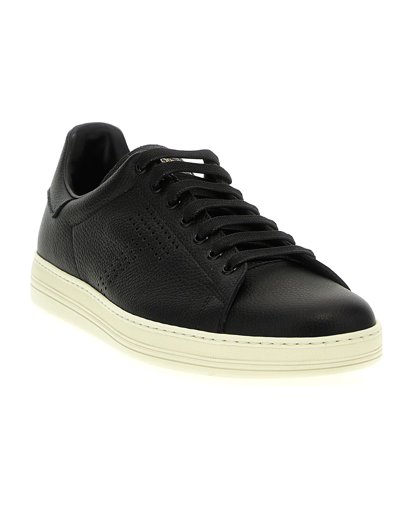 Tom Ford Logo Leather Sneakers - BLACK