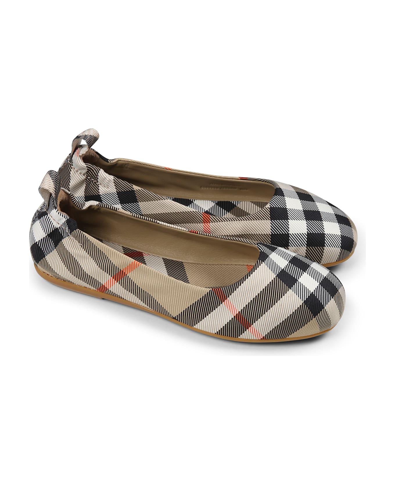 Burberry Beige Ballet Flats For Girl With Vintage Check - Beige