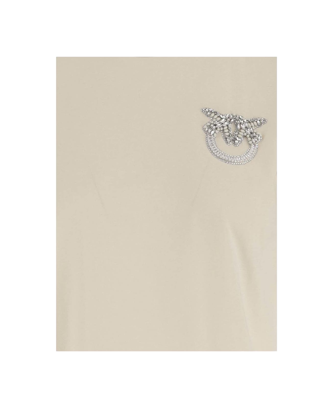 Pinko Nambrone Cotton T-shirt With Jewel Embroidery - Ivory