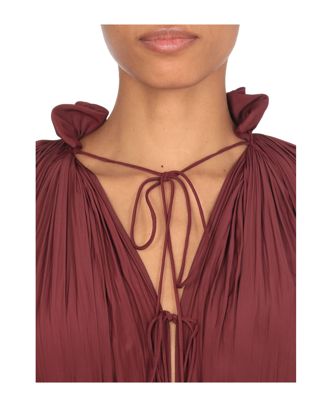 Lanvin Midi Pleated Dress - Bordeaux