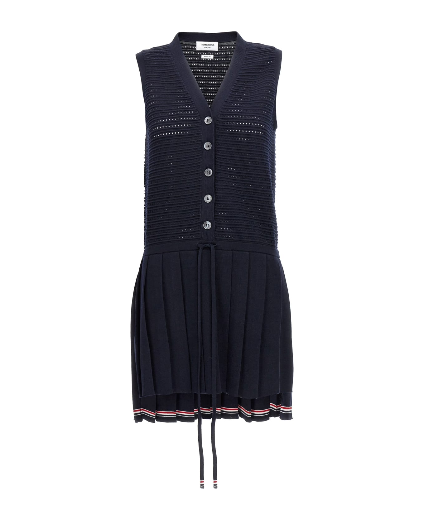 Thom Browne Openwork Dress With Pleated Skirt - Blue ワンピース＆ドレス