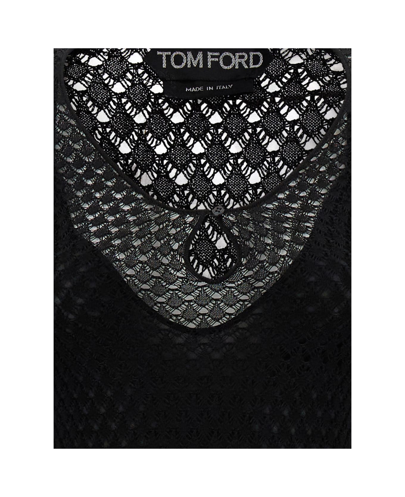 Tom Ford Black Crochet Weave Long Dress In Viscose Woman - Black