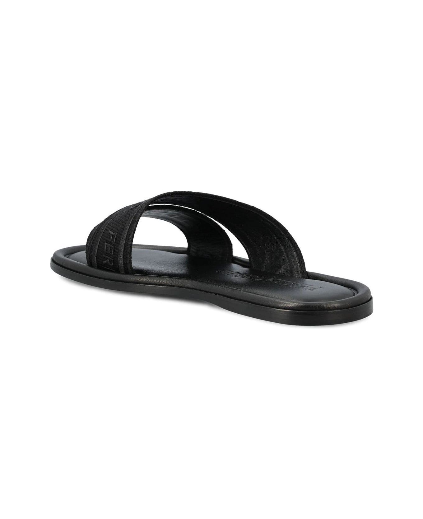 Ferragamo Logo Embossed Slip-on Sandals - Black