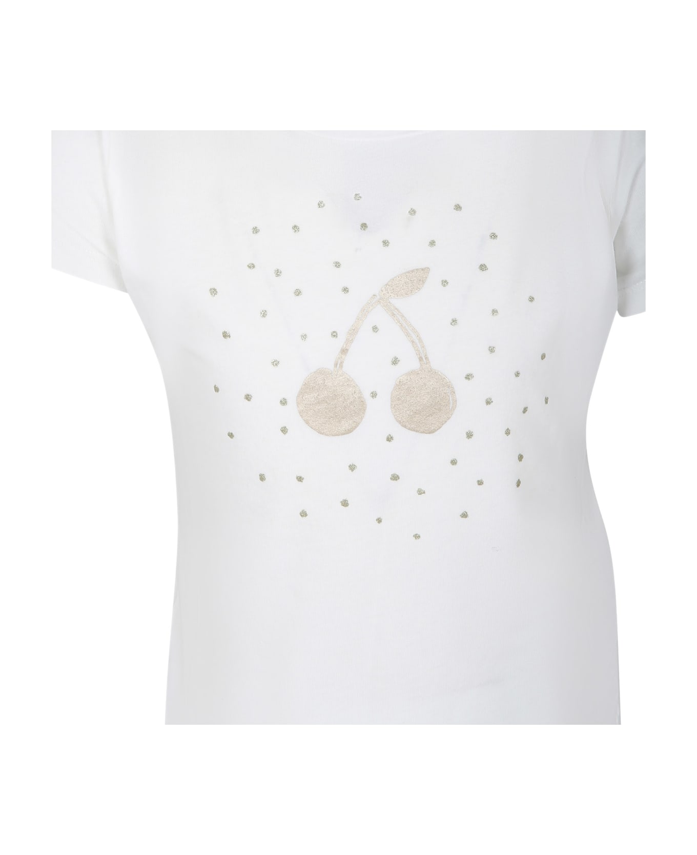Bonpoint White T-shirt For Girl With Iconic Cherry - White