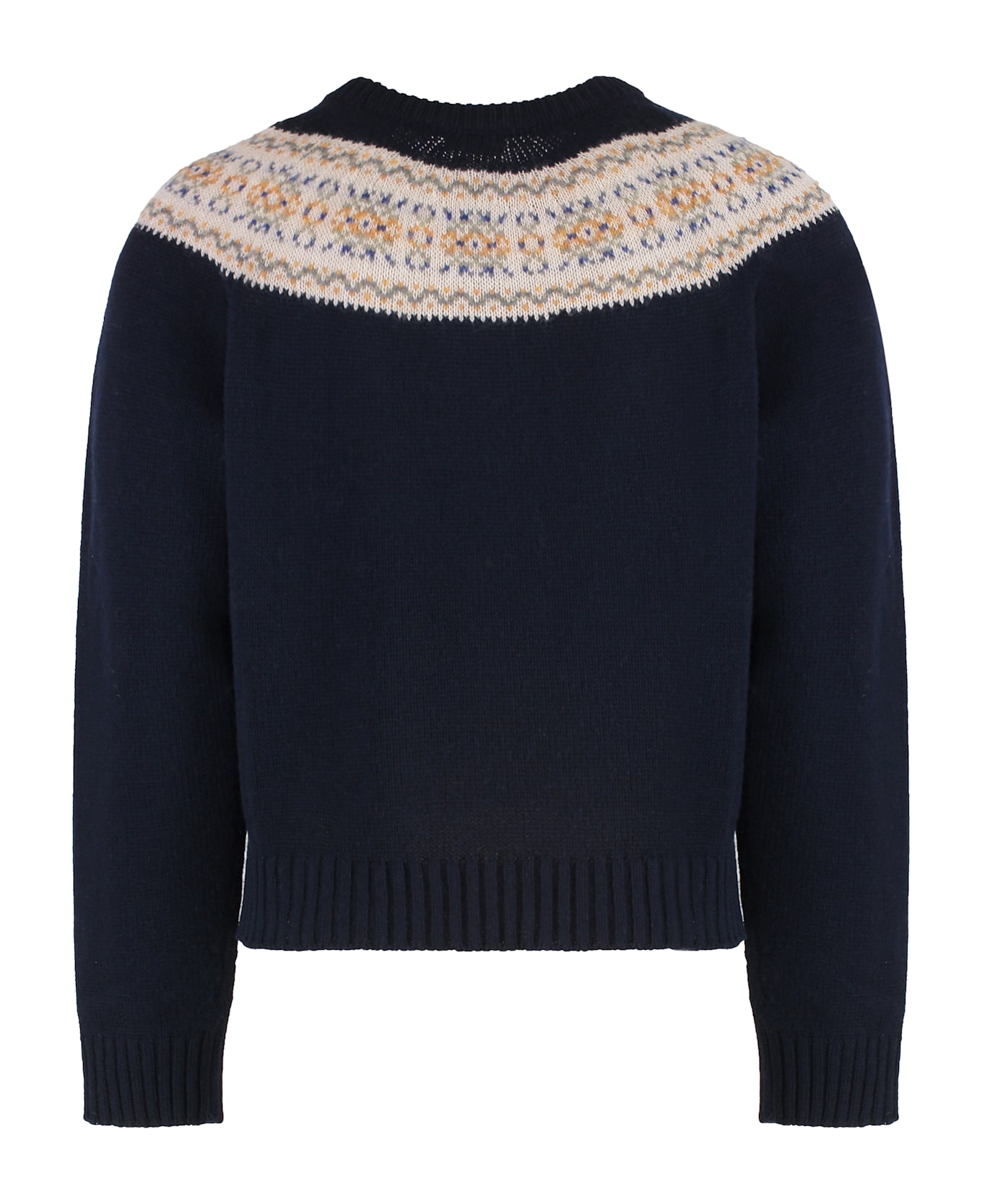 Celine Crew Neck Sweater In Fair Isle Wool Triomphe - black