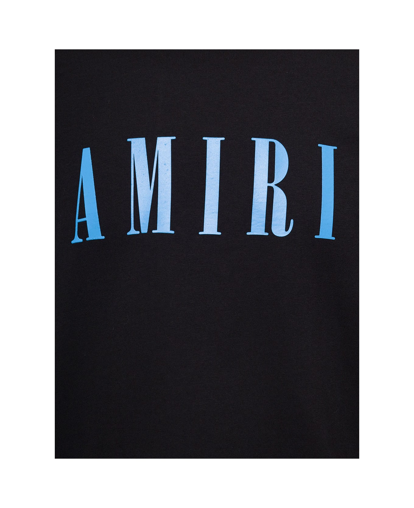 AMIRI Black Crewneck T-shirt With Light Blue Logo Print In Cotton Man - Black