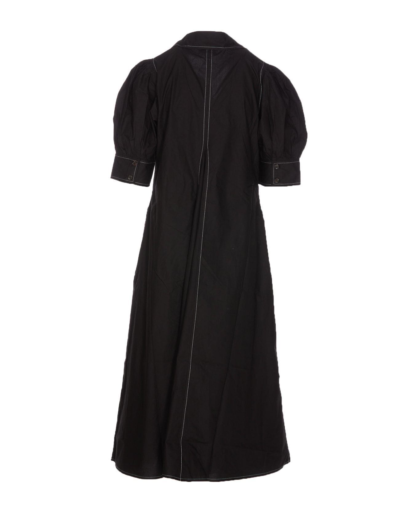 Ganni V-neck Midi Dress - BLACK