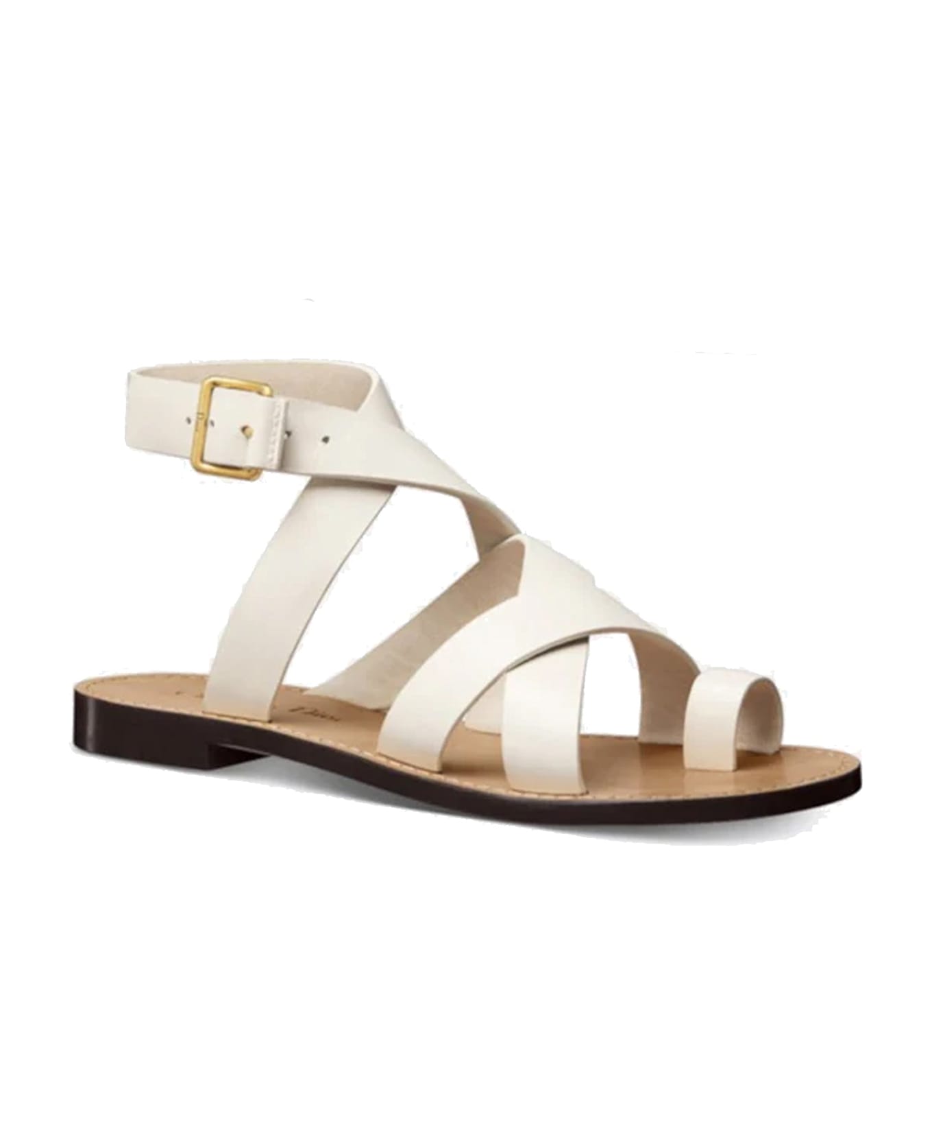 Dior Sun Leather Flat Sandals - White